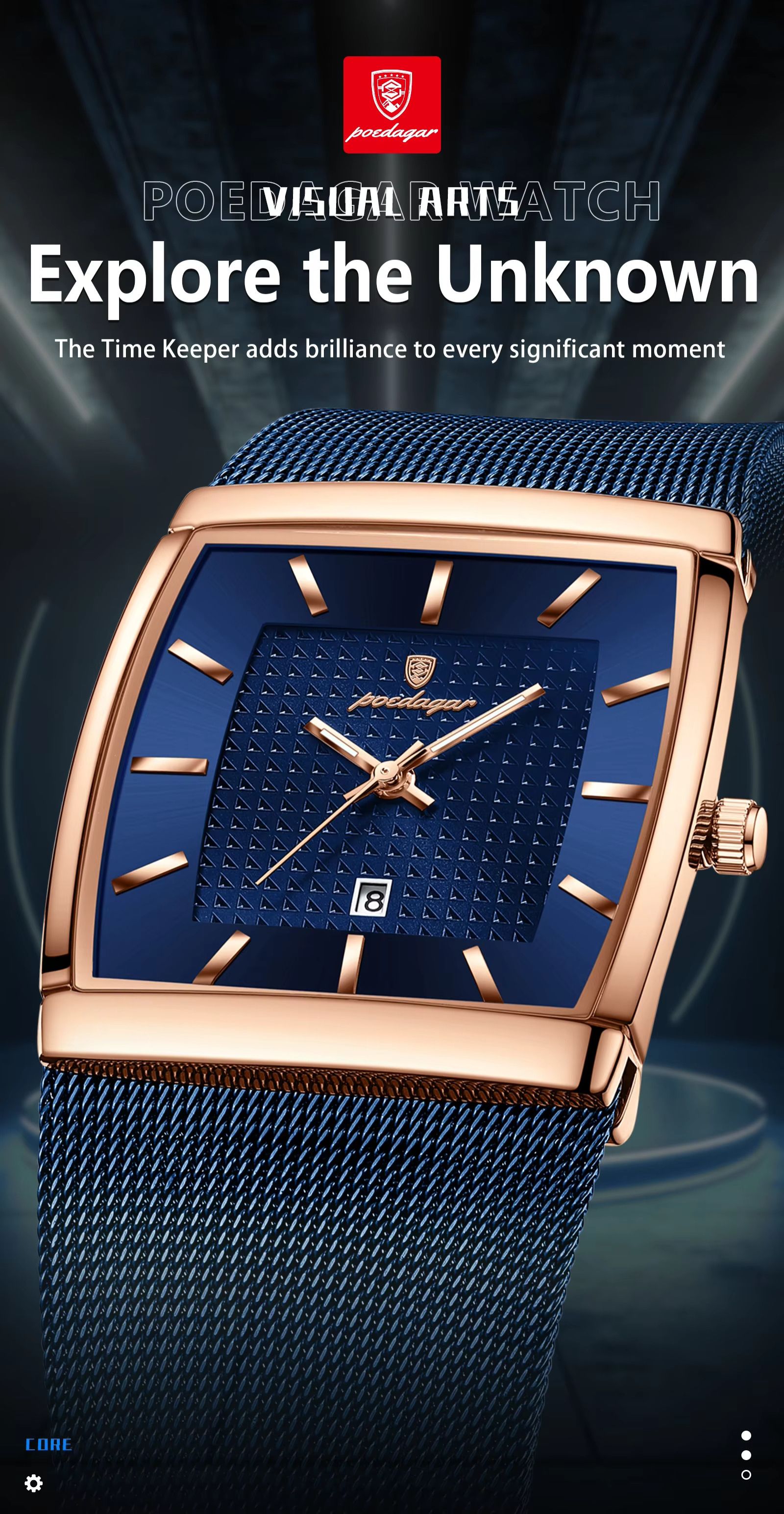 2025 POEDAGAR 885 Original Quartz Movement Square Watches Unique Design Waterproof Mesh Stainless Steel Strap Luminous Watch for Men
