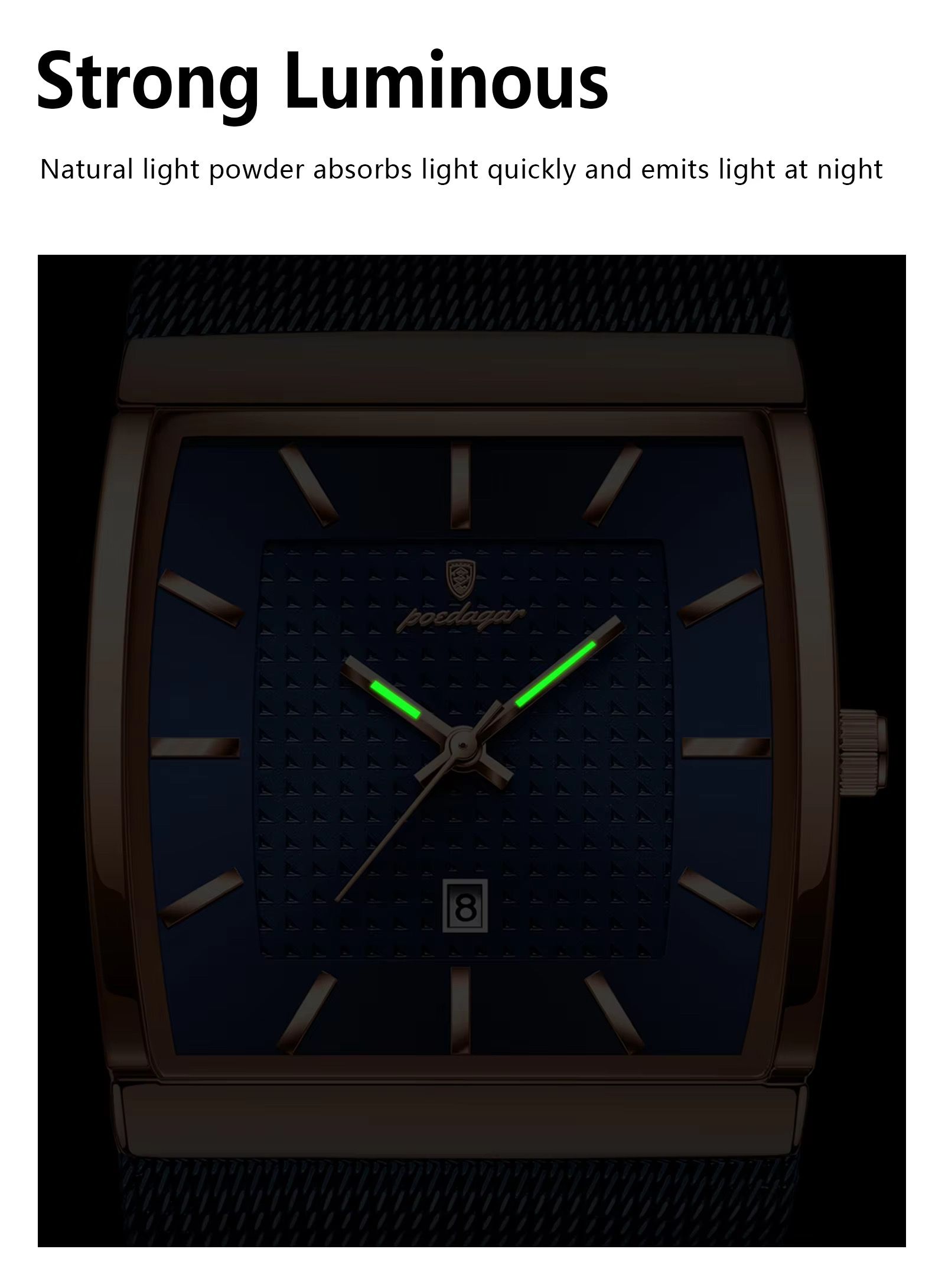 2025 POEDAGAR 885 Original Quartz Movement Square Watches Unique Design Waterproof Mesh Stainless Steel Strap Luminous Watch for Men