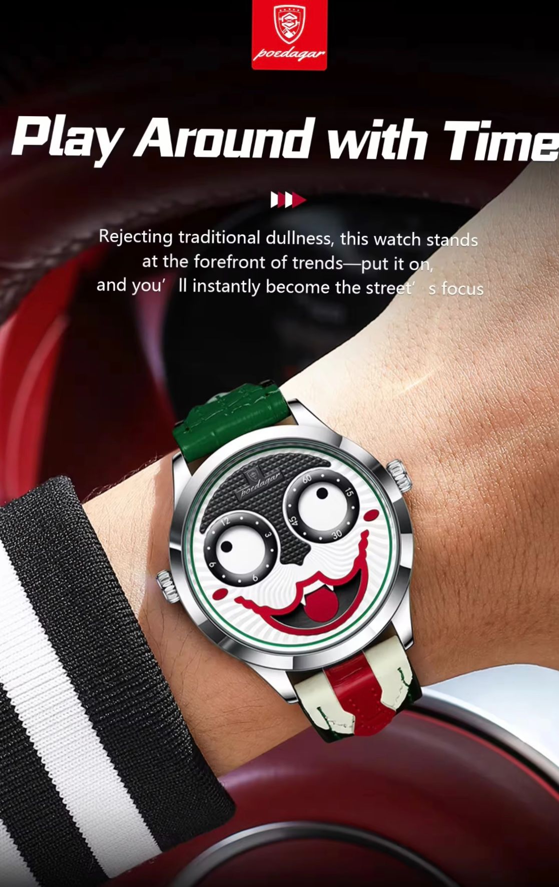 2025 Poedagar  676  Creative Men Waterproof Quartz Watch Luxury Genuine Leather Band Watch for Men