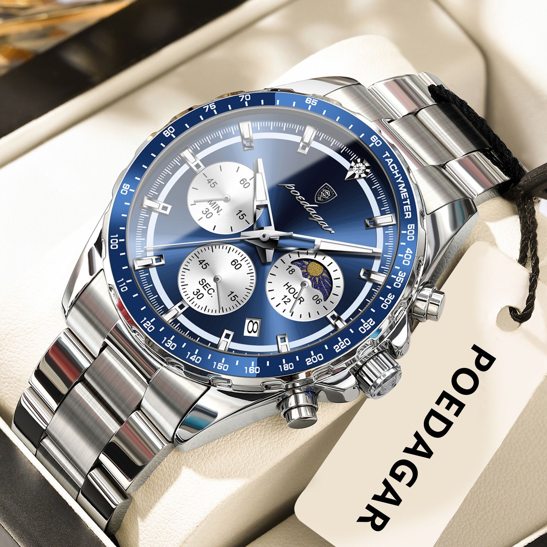 Poedagar 879 Original Men Reloj Waterproof Luminous Chronograph Quartz Men's Watches Luxury Stainless Steel Watch for Men