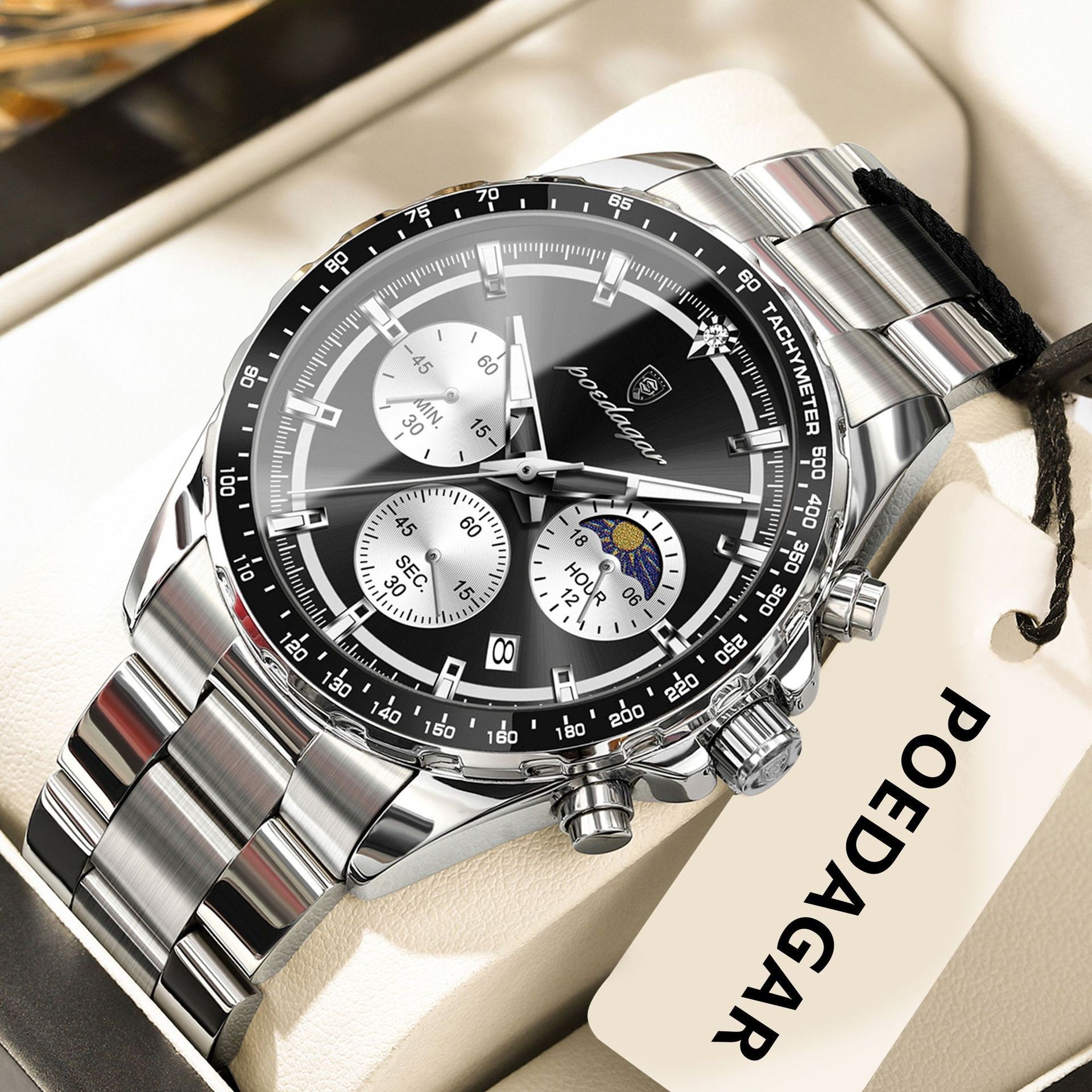 Poedagar 879 Original Men Reloj Waterproof Luminous Chronograph Quartz Men's Watches Luxury Stainless Steel Watch for Men