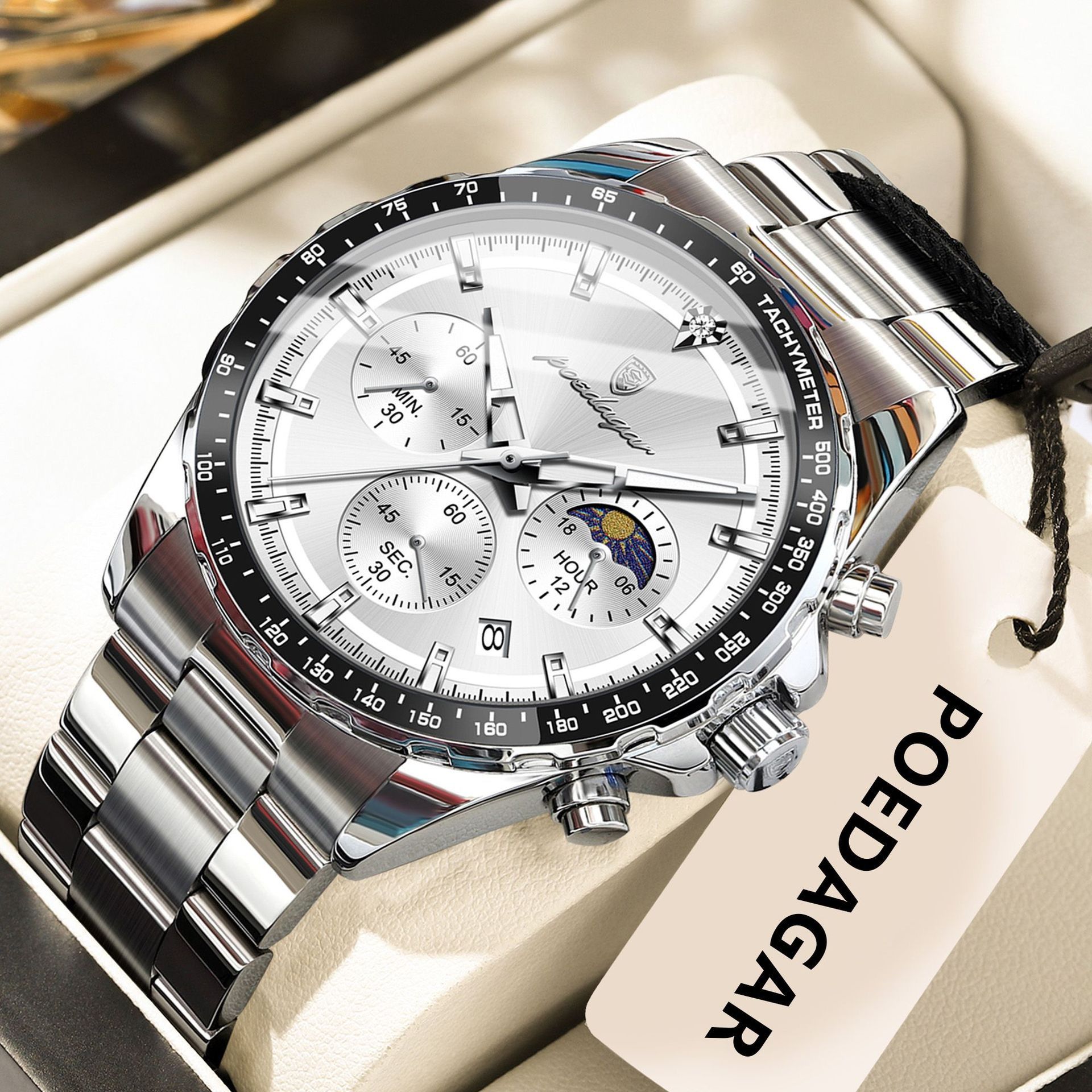 Poedagar 879 Original Men Reloj Waterproof Luminous Chronograph Quartz Men's Watches Luxury Stainless Steel Watch for Men