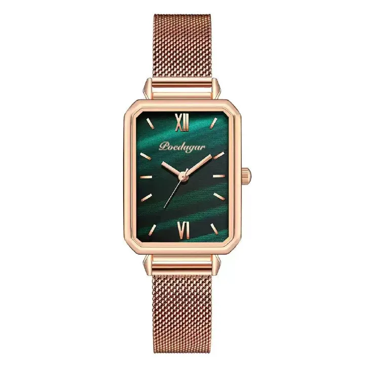 POEDAGAR 622 Women Watches Fashion Green Square Dial Quartz Ladies Watch Slim Gift Dress Bracelet Wristwatches Relogio Feminino