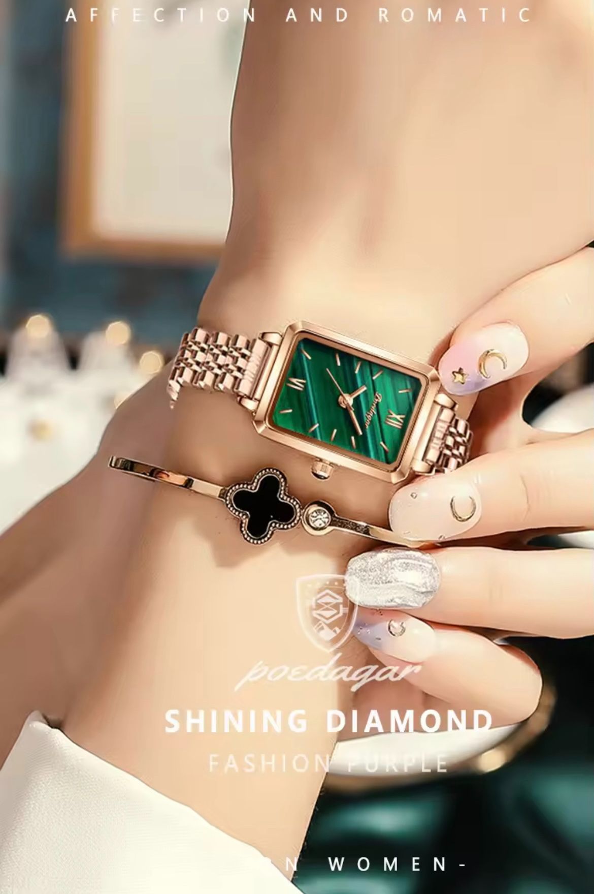 POEDAGAR 622 Women Watches Fashion Green Square Dial Quartz Ladies Watch Slim Gift Dress Bracelet Wristwatches Relogio Feminino