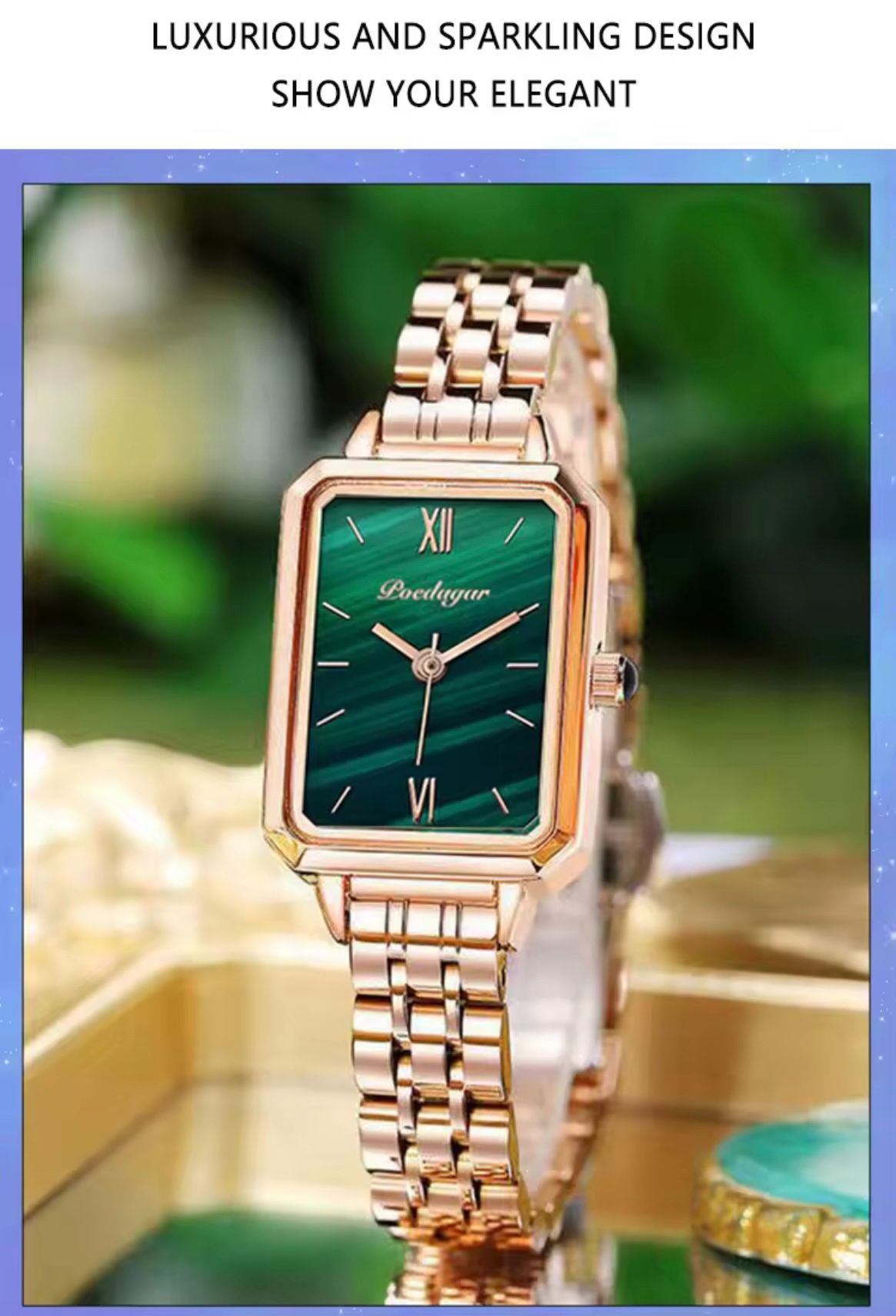 POEDAGAR 622 Women Watches Fashion Green Square Dial Quartz Ladies Watch Slim Gift Dress Bracelet Wristwatches Relogio Feminino