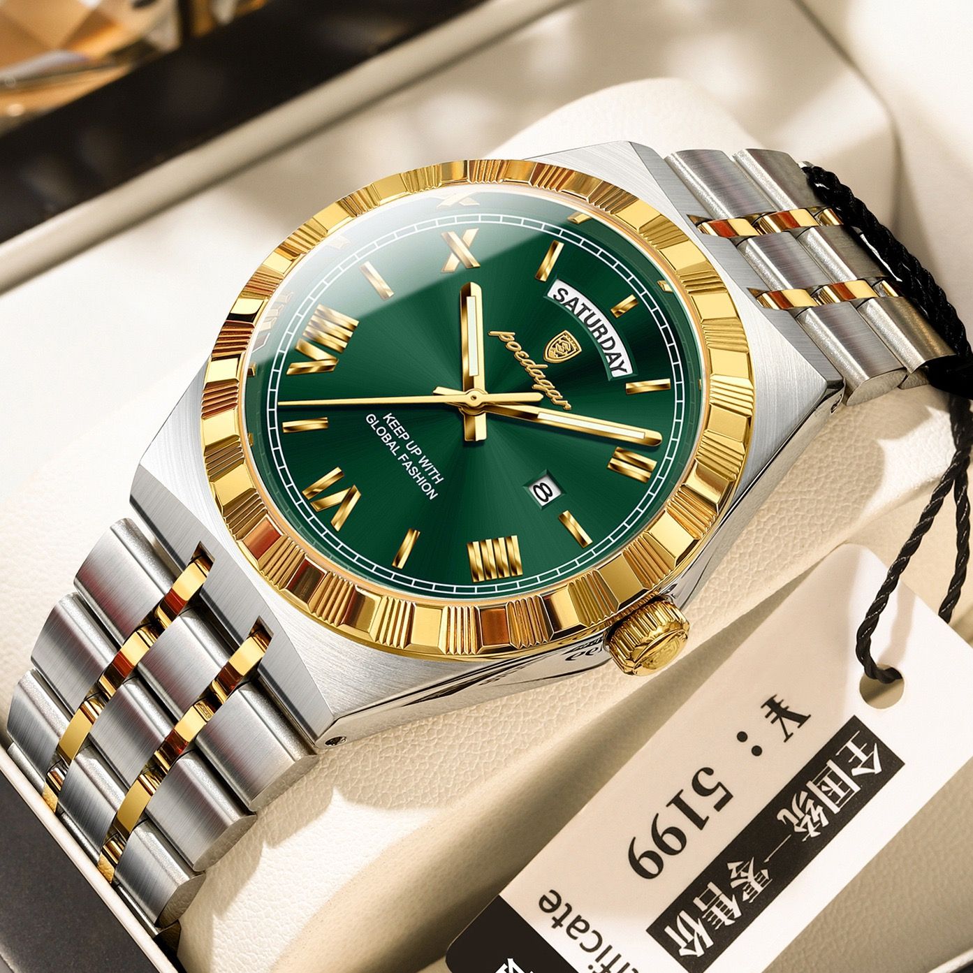 POEDAGAR 675 Men's Luxury Original Quartz Wristwatch Waterproof Luminous Montre Homme Stainless Steel Calendar Watch for Men