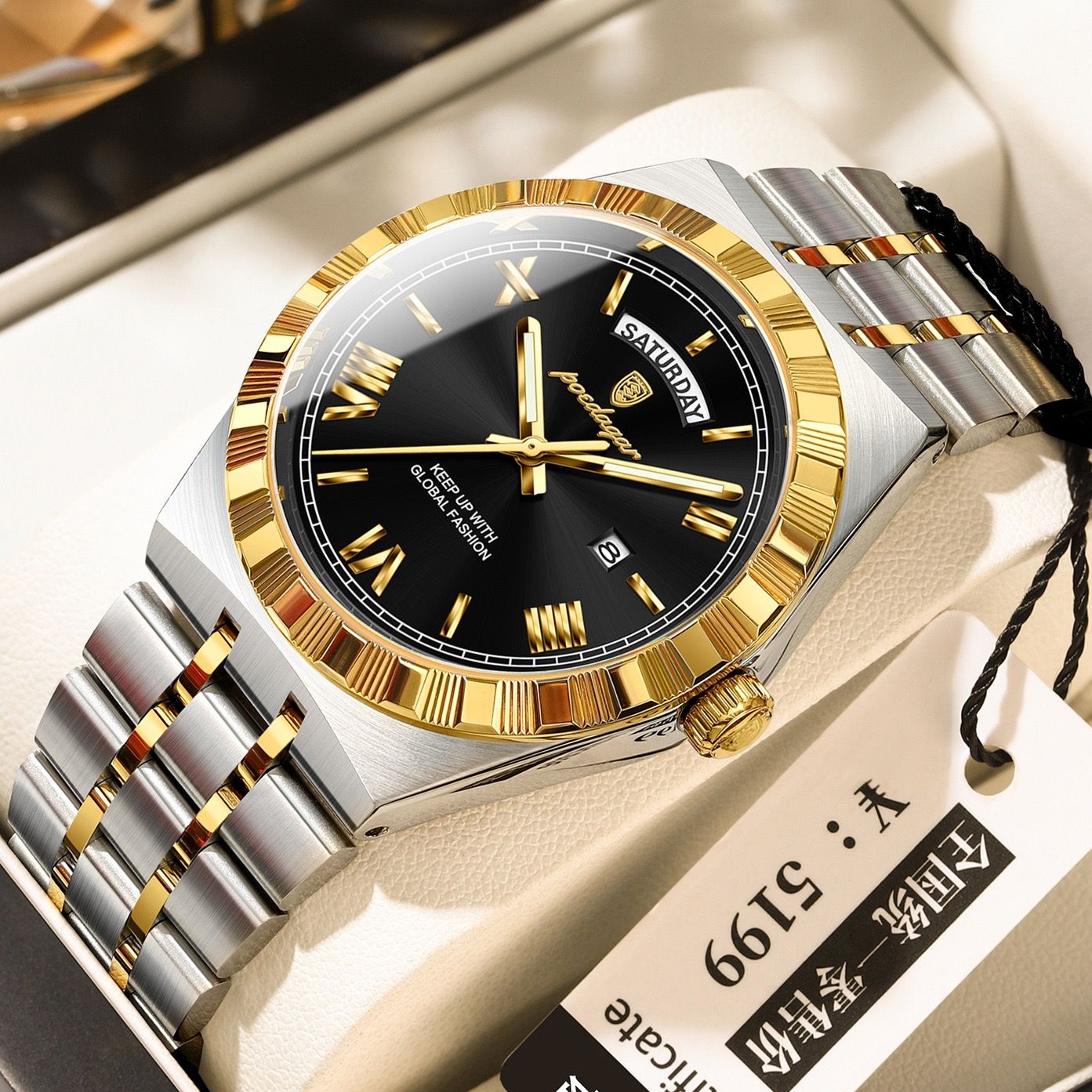 POEDAGAR 675 Men's Luxury Original Quartz Wristwatch Waterproof Luminous Montre Homme Stainless Steel Calendar Watch for Men