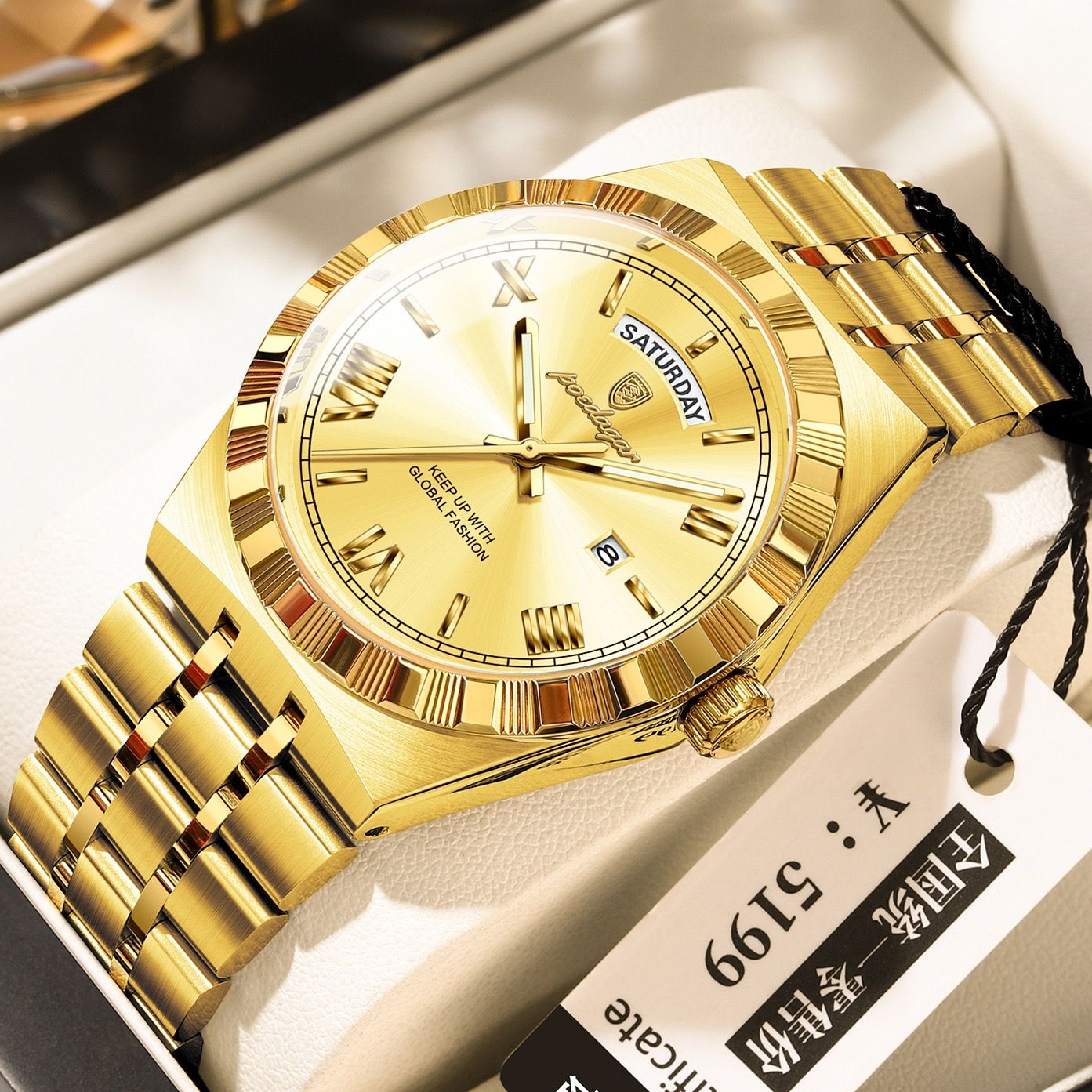 POEDAGAR 675 Men's Luxury Original Quartz Wristwatch Waterproof Luminous Montre Homme Stainless Steel Calendar Watch for Men