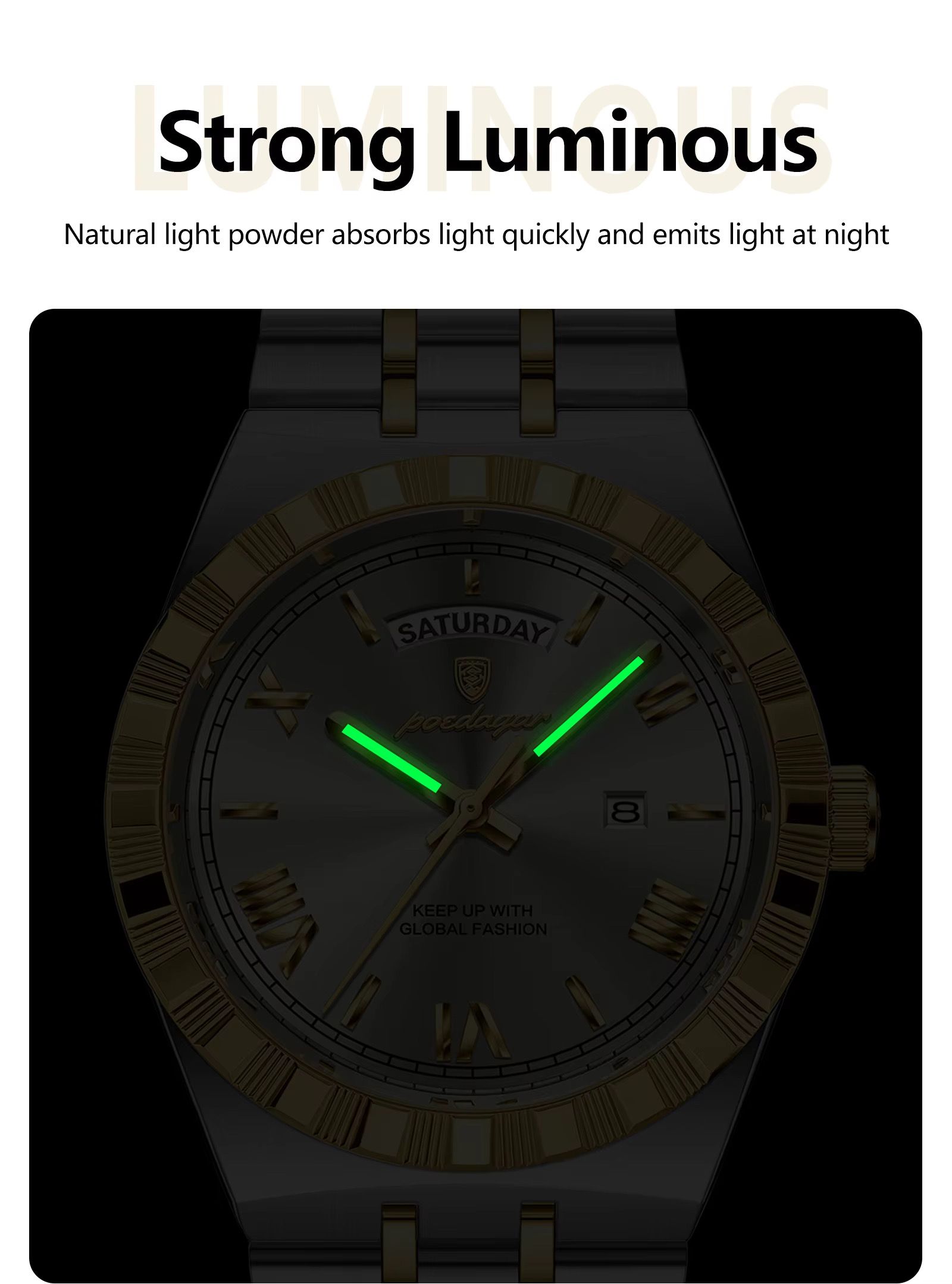 POEDAGAR 675 Men's Luxury Original Quartz Wristwatch Waterproof Luminous Montre Homme Stainless Steel Calendar Watch for Men