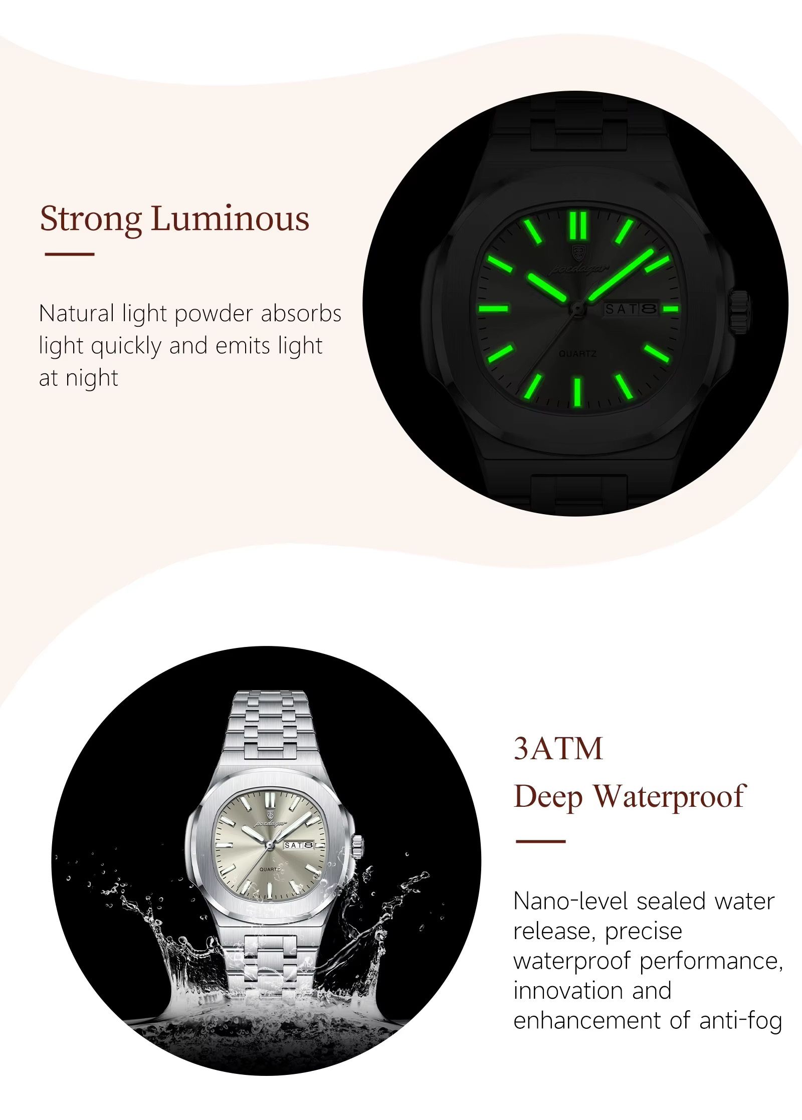 Poedagar 792 Luxury Elegant Stainless Steel Girl Reloj Waterproof Luminous Date Quartz Watch for Women