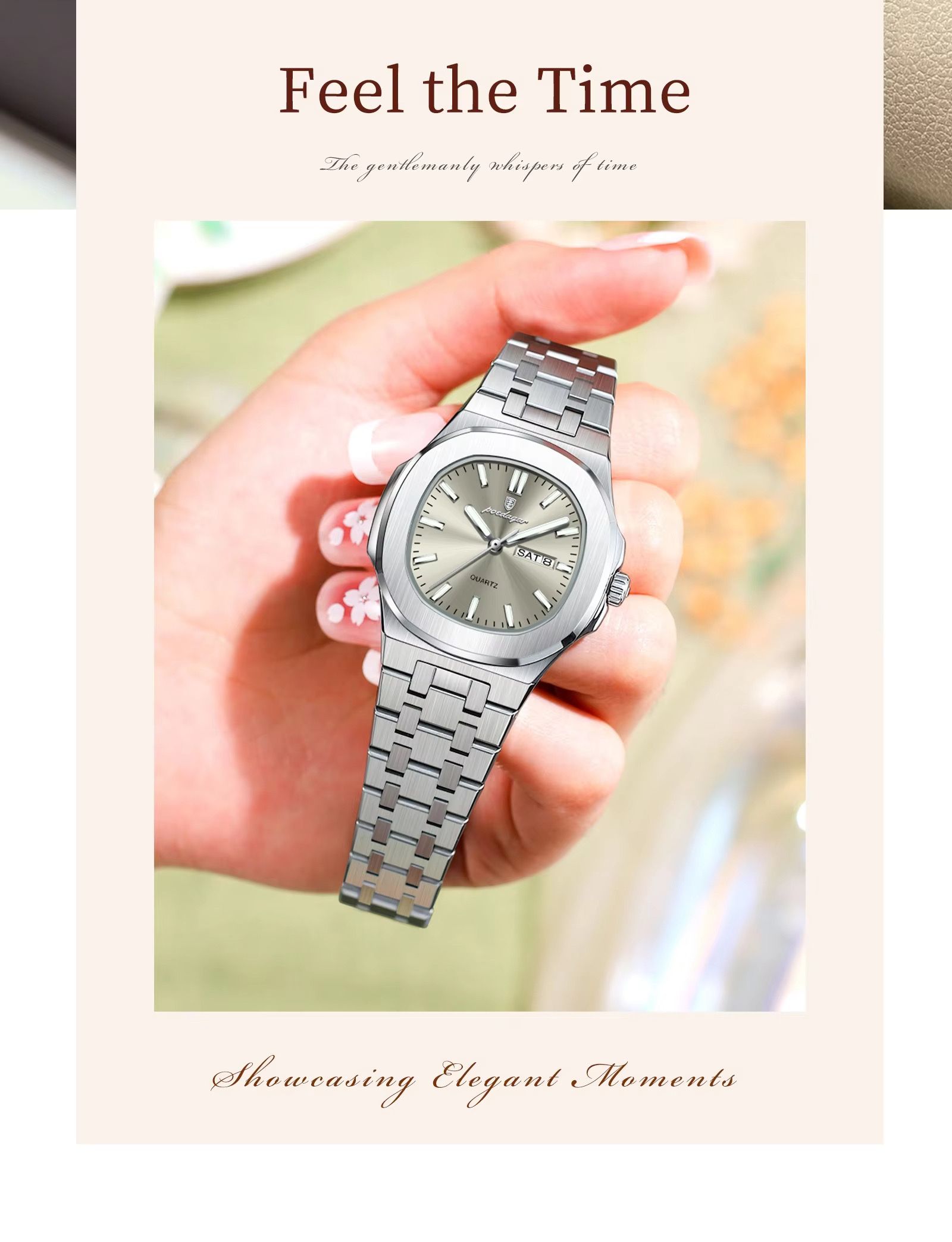 Poedagar 792 Luxury Elegant Stainless Steel Girl Reloj Waterproof Luminous Date Quartz Watch for Women
