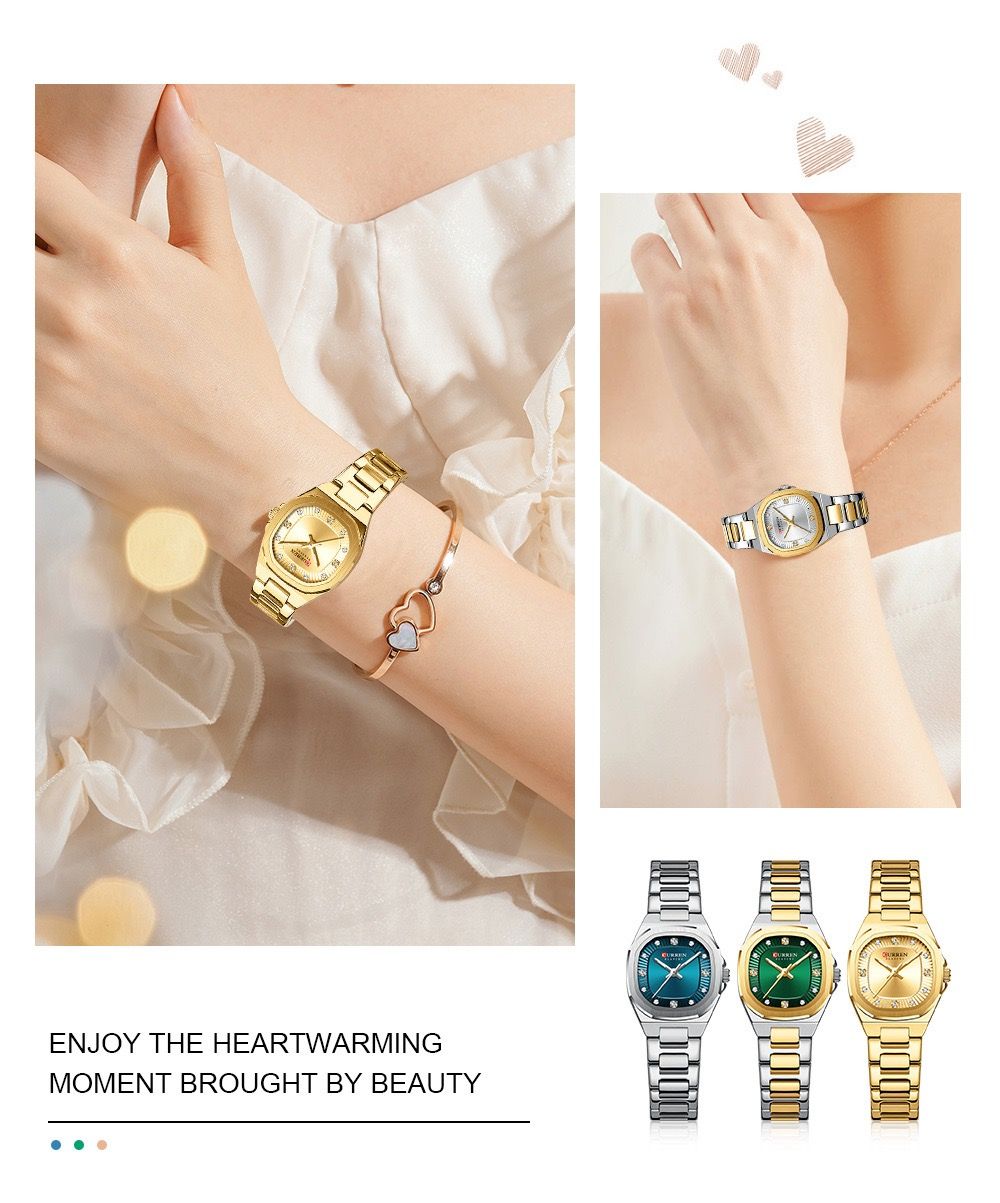 CURREN 9104 New 30 Meters Waterproof Fashion Leisure Luxury Square Diamond Women Watches Quartz Stainless Steel Watch for Ladies