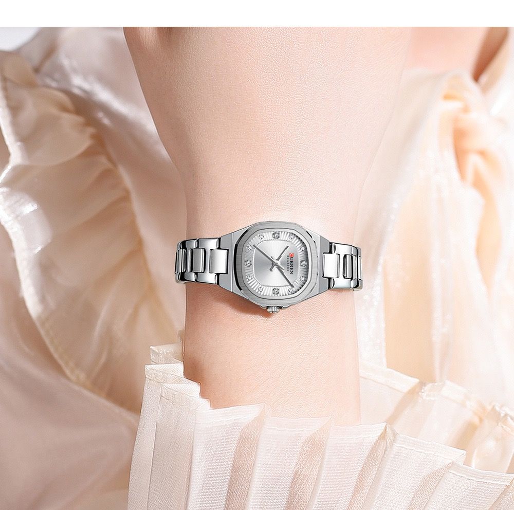 CURREN 9104 New 30 Meters Waterproof Fashion Leisure Luxury Square Diamond Women Watches Quartz Stainless Steel Watch for Ladies