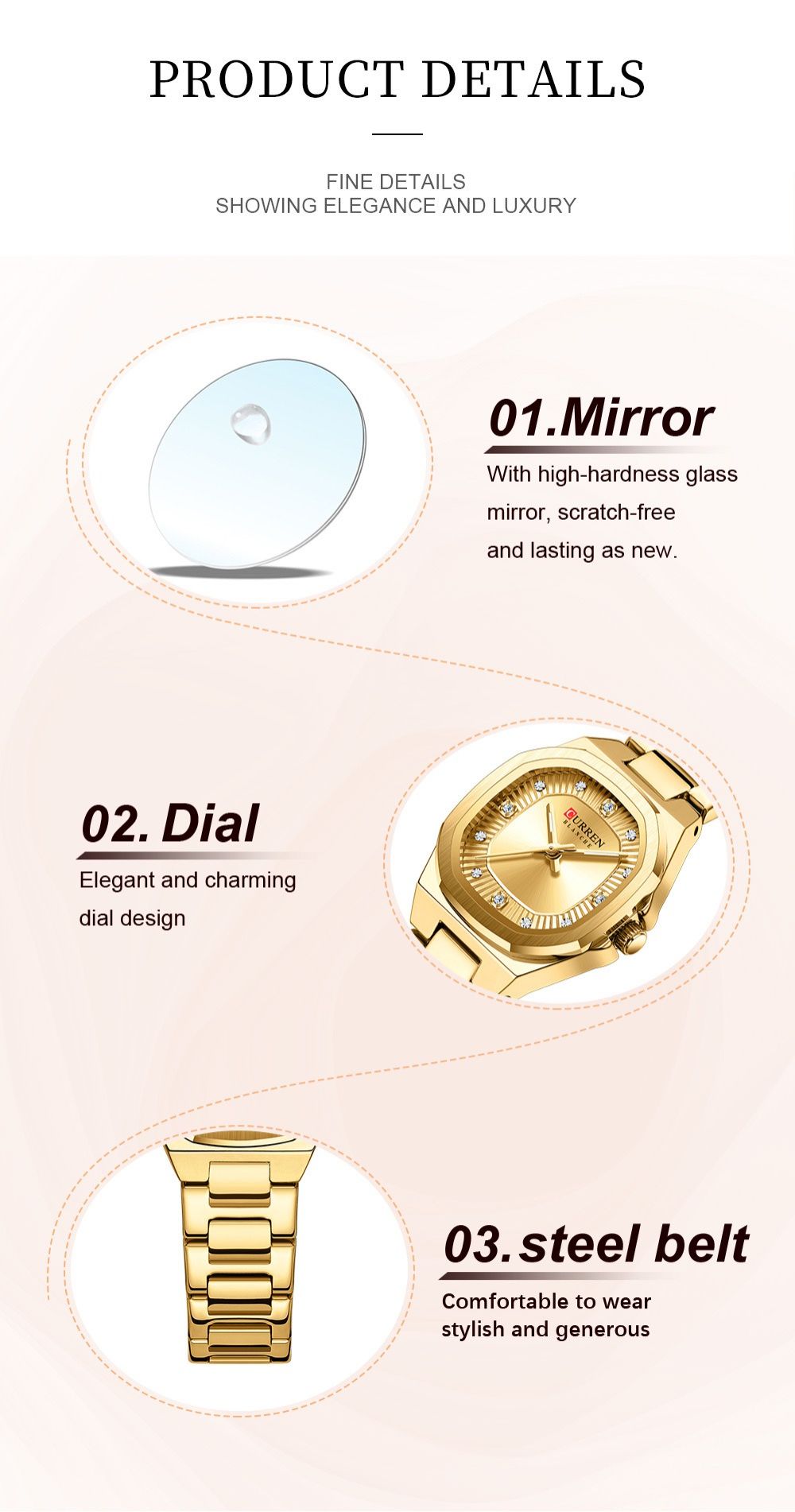 CURREN 9104 New 30 Meters Waterproof Fashion Leisure Luxury Square Diamond Women Watches Quartz Stainless Steel Watch for Ladies