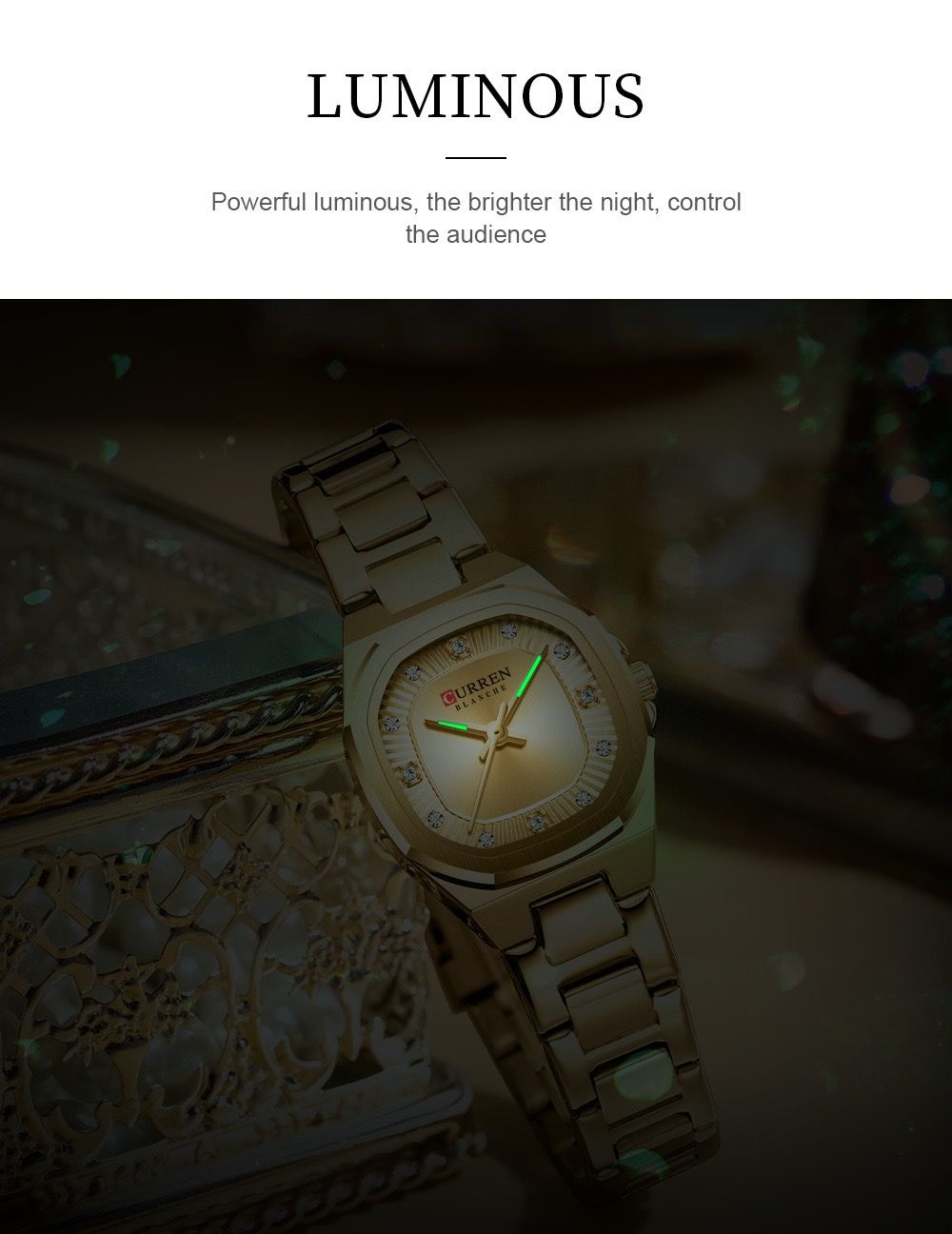 CURREN 9104 New 30 Meters Waterproof Fashion Leisure Luxury Square Diamond Women Watches Quartz Stainless Steel Watch for Ladies