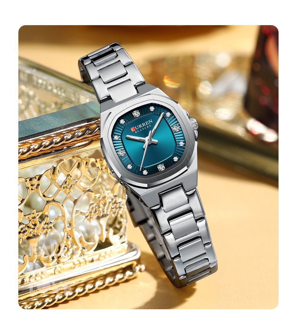 CURREN 9104 New 30 Meters Waterproof Fashion Leisure Luxury Square Diamond Women Watches Quartz Stainless Steel Watch for Ladies