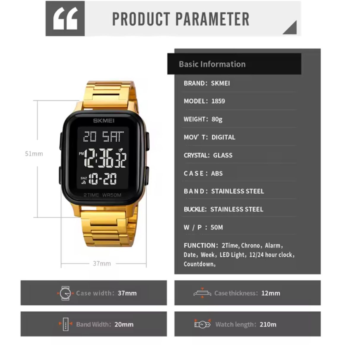 SKMEI 1859 Watches Sports Watches Analog Digital Stainless Steel Shock Led Wristwatches Relogio Masculino
