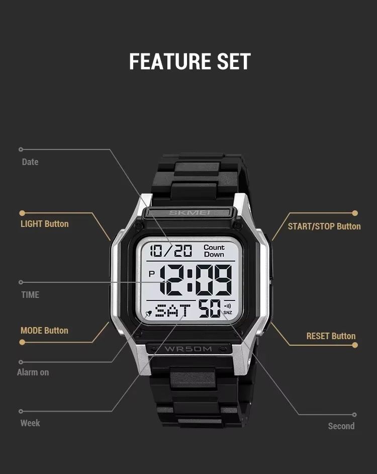 Skmei 2264 Watch Men Waterproof Dual Wristwatches Fashion Digital Electronic Movement LED Chronograph Alarm Clock Men's Watches