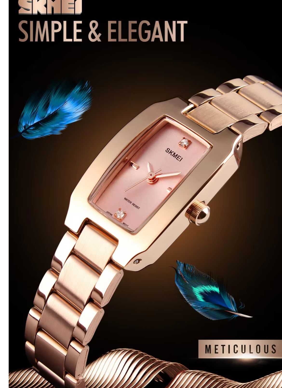 SKMEI 1400 Fashion Thin Casual Dress Luxury Silver Ladies Rhinestone Waterproof Women Watches