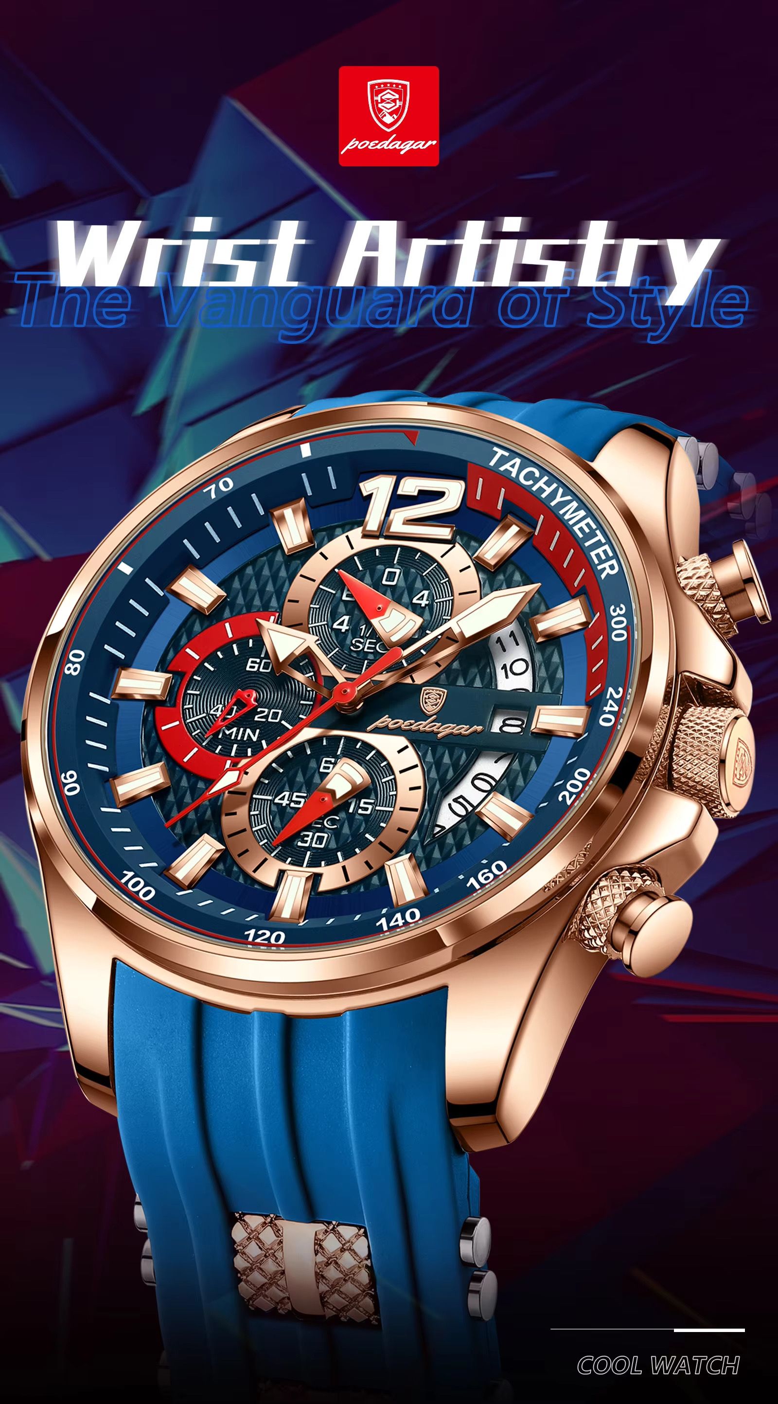 POEDAGAR 898 Montre Homme Reloj New Arrival Men Fashion Quartz Chronograph Sport Silicone Band Luminous Waterproof Watch for Men