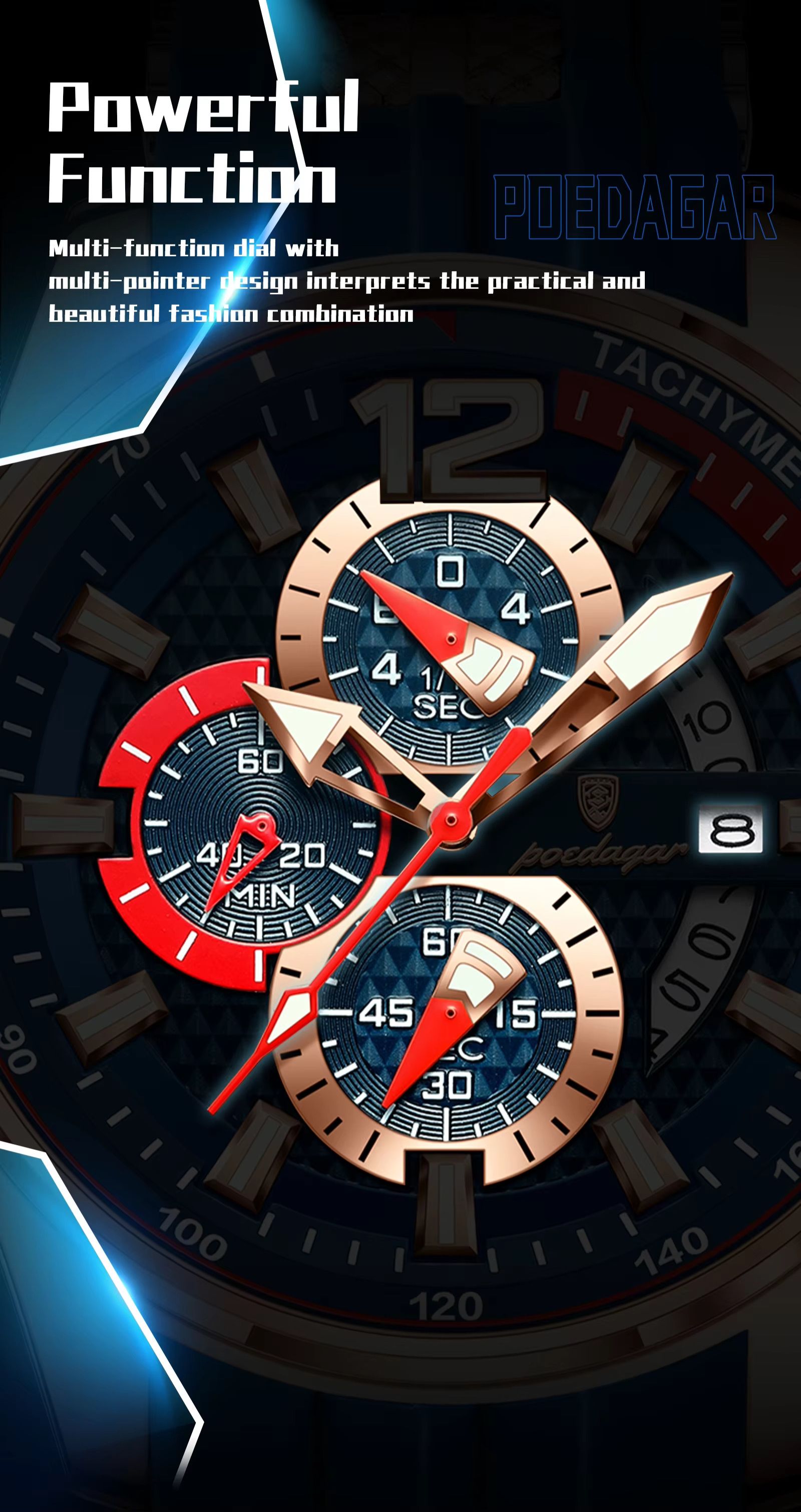 POEDAGAR 898 Montre Homme Reloj New Arrival Men Fashion Quartz Chronograph Sport Silicone Band Luminous Waterproof Watch for Men