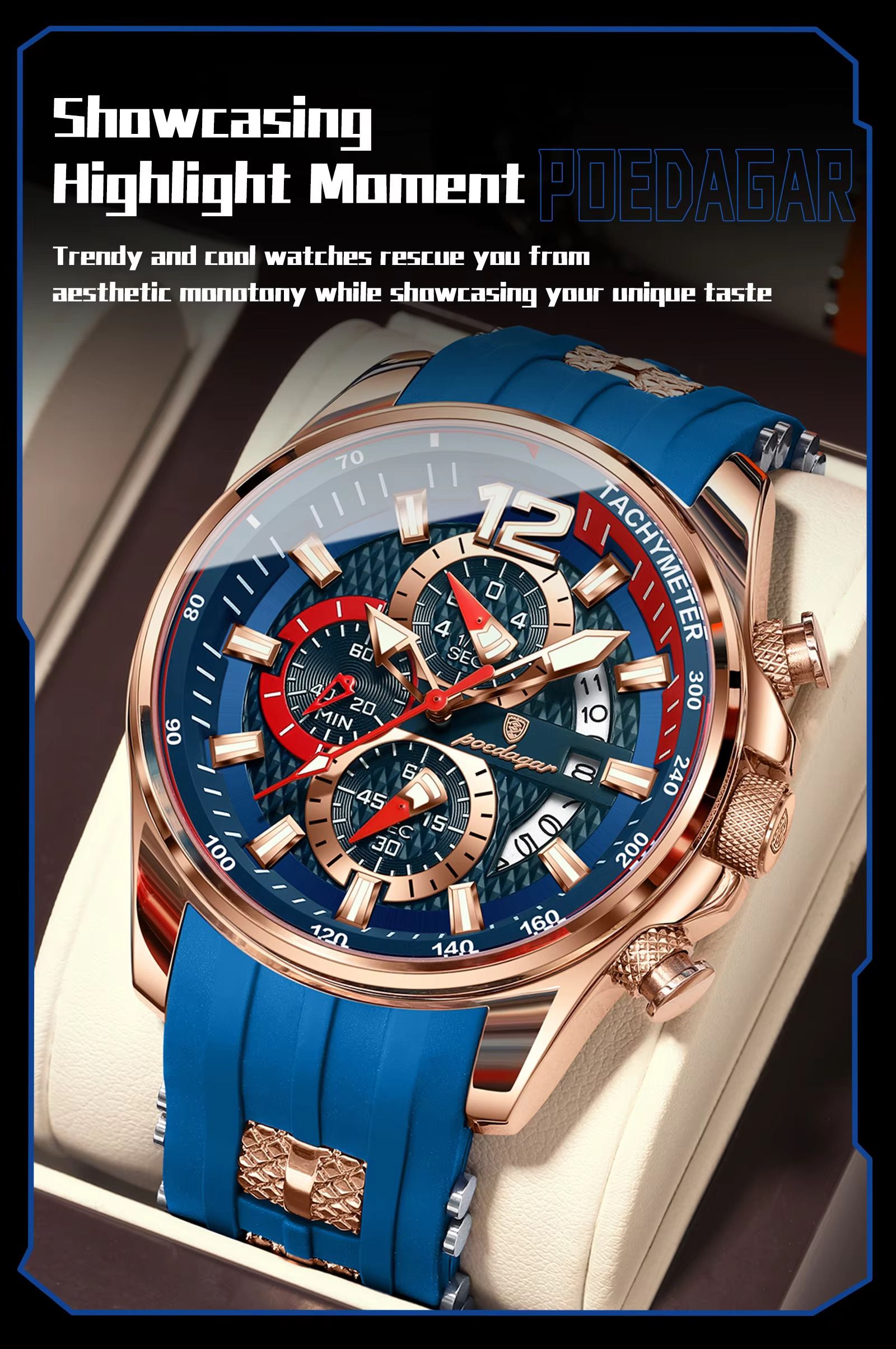 POEDAGAR 898 Montre Homme Reloj New Arrival Men Fashion Quartz Chronograph Sport Silicone Band Luminous Waterproof Watch for Men