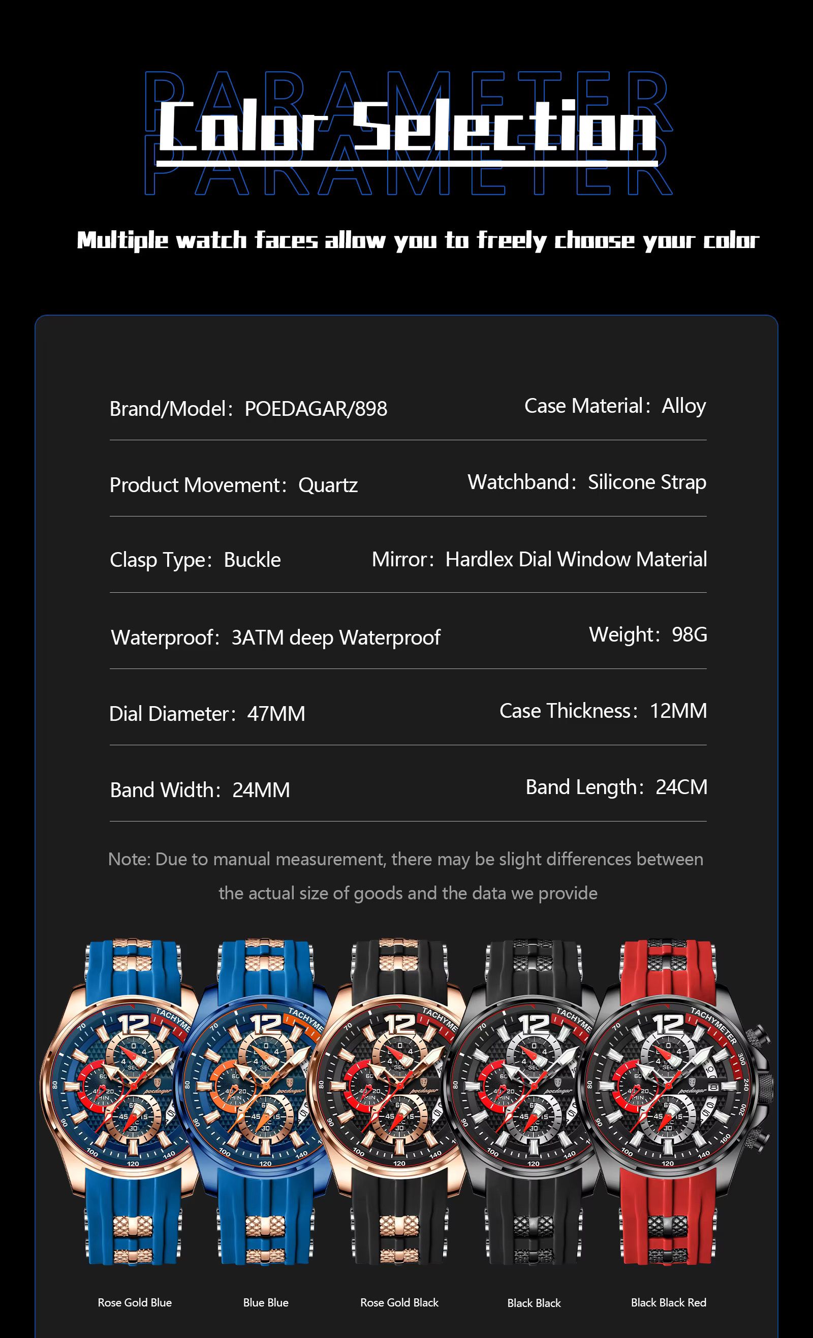 POEDAGAR 898 Montre Homme Reloj New Arrival Men Fashion Quartz Chronograph Sport Silicone Band Luminous Waterproof Watch for Men