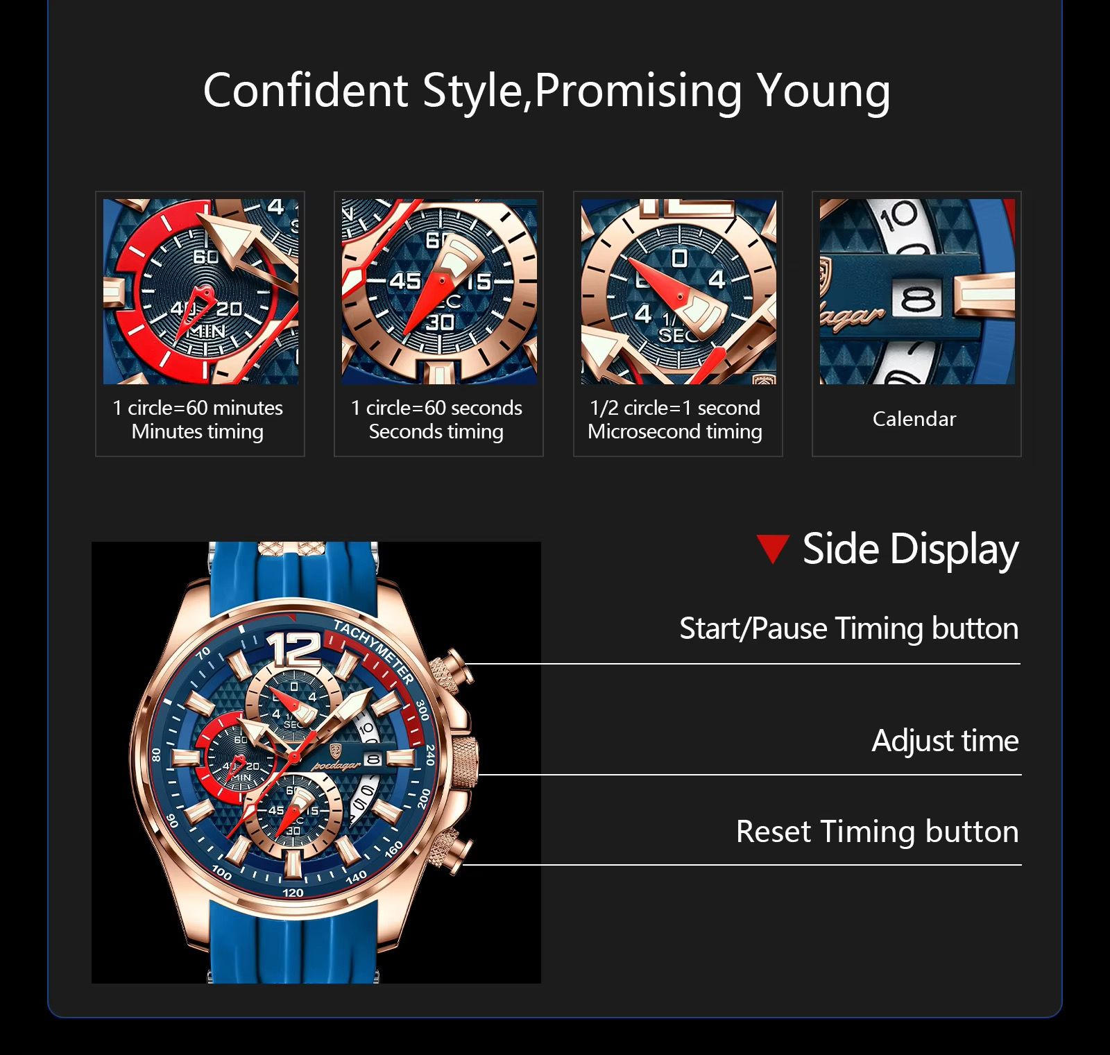 POEDAGAR 898 Montre Homme Reloj New Arrival Men Fashion Quartz Chronograph Sport Silicone Band Luminous Waterproof Watch for Men