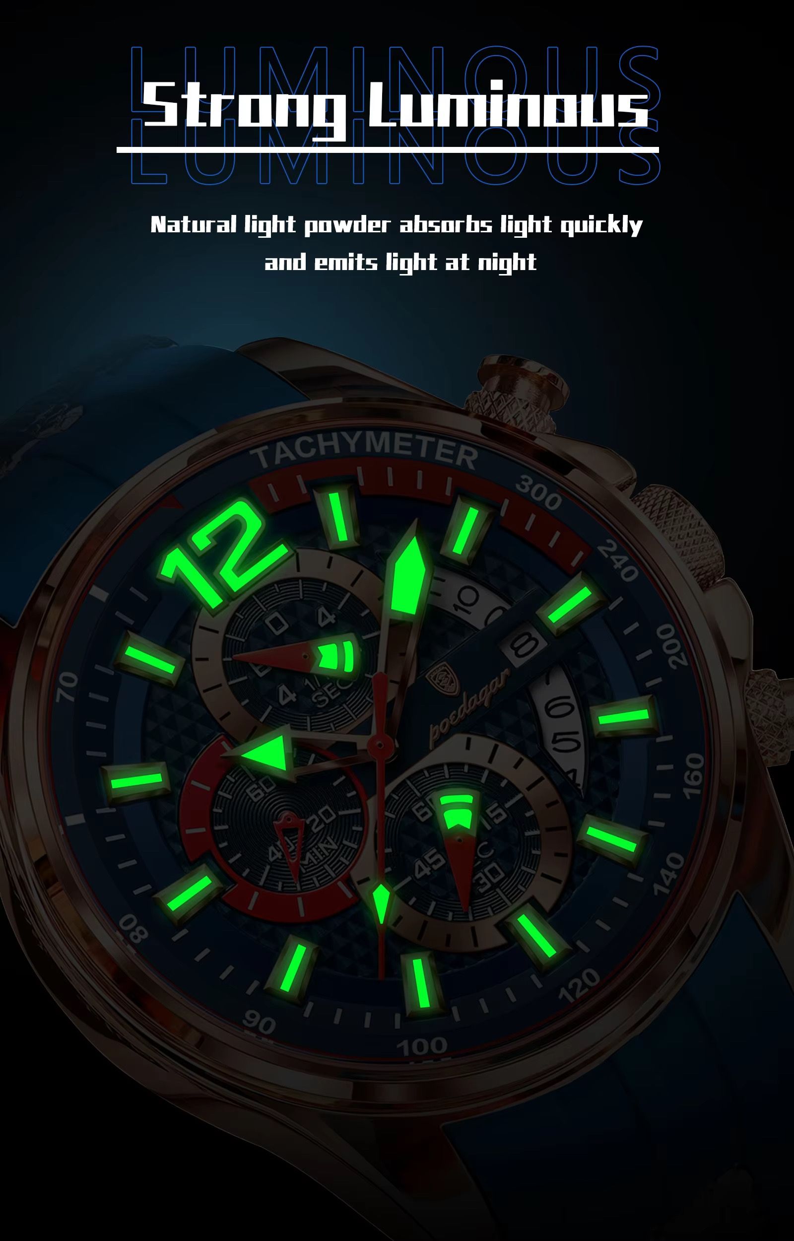 POEDAGAR 898 Montre Homme Reloj New Arrival Men Fashion Quartz Chronograph Sport Silicone Band Luminous Waterproof Watch for Men