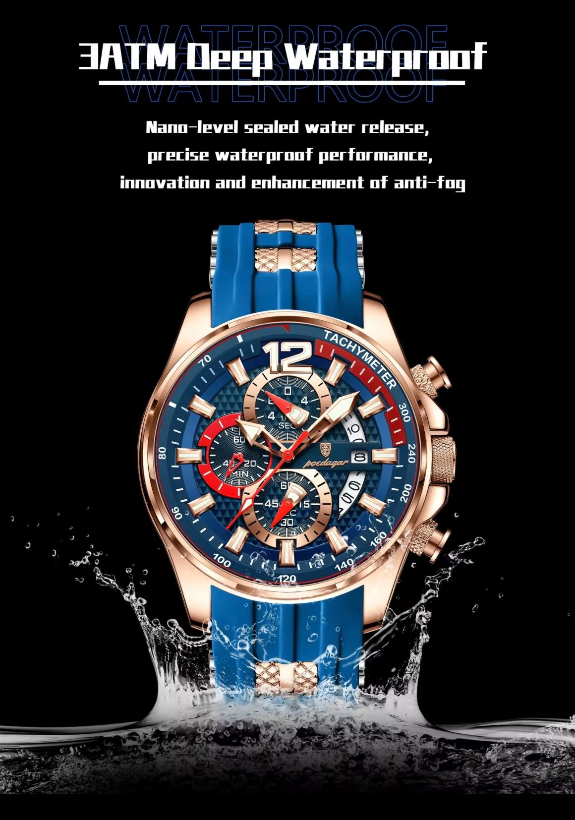 POEDAGAR 898 Montre Homme Reloj New Arrival Men Fashion Quartz Chronograph Sport Silicone Band Luminous Waterproof Watch for Men