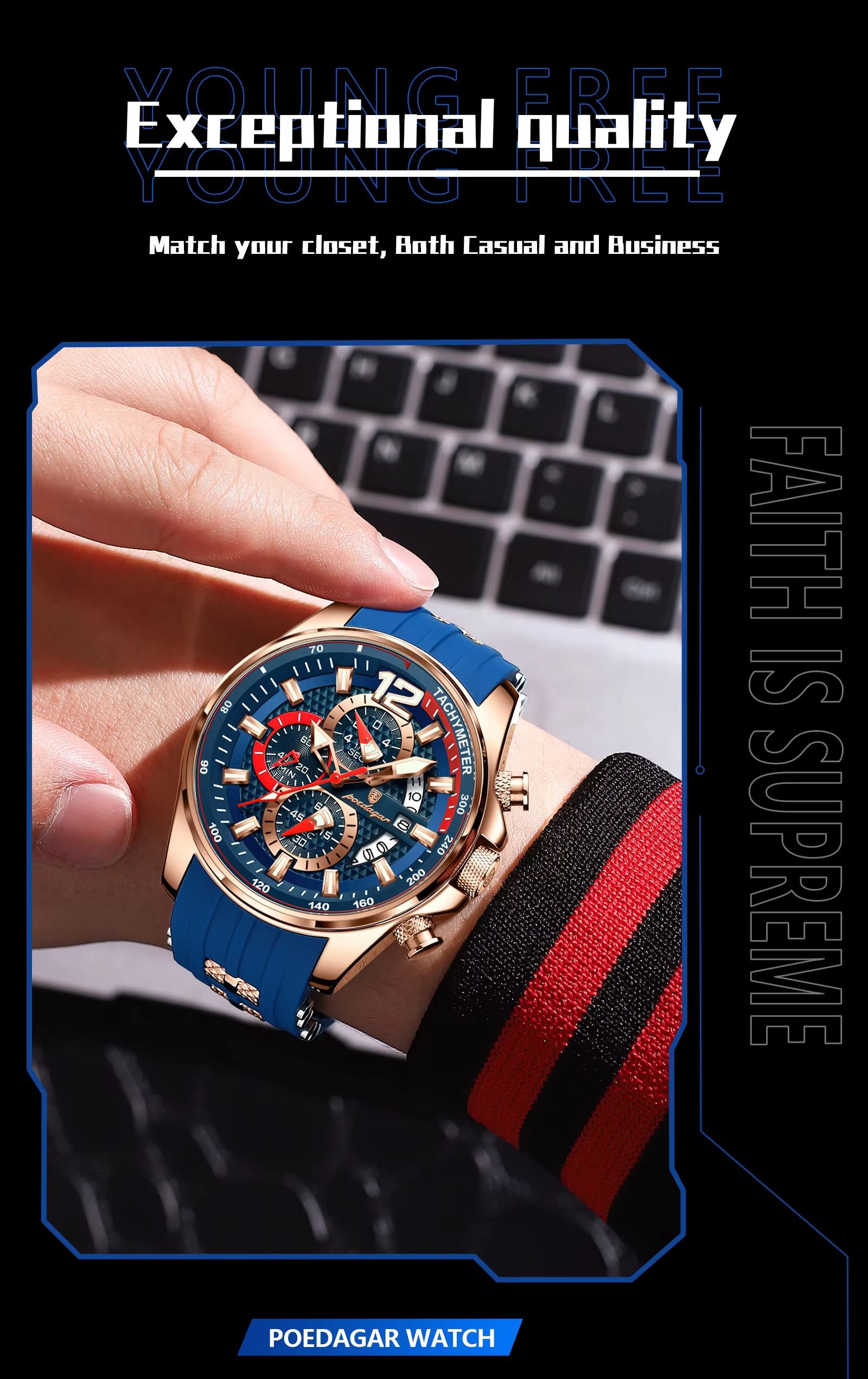 POEDAGAR 898 Montre Homme Reloj New Arrival Men Fashion Quartz Chronograph Sport Silicone Band Luminous Waterproof Watch for Men