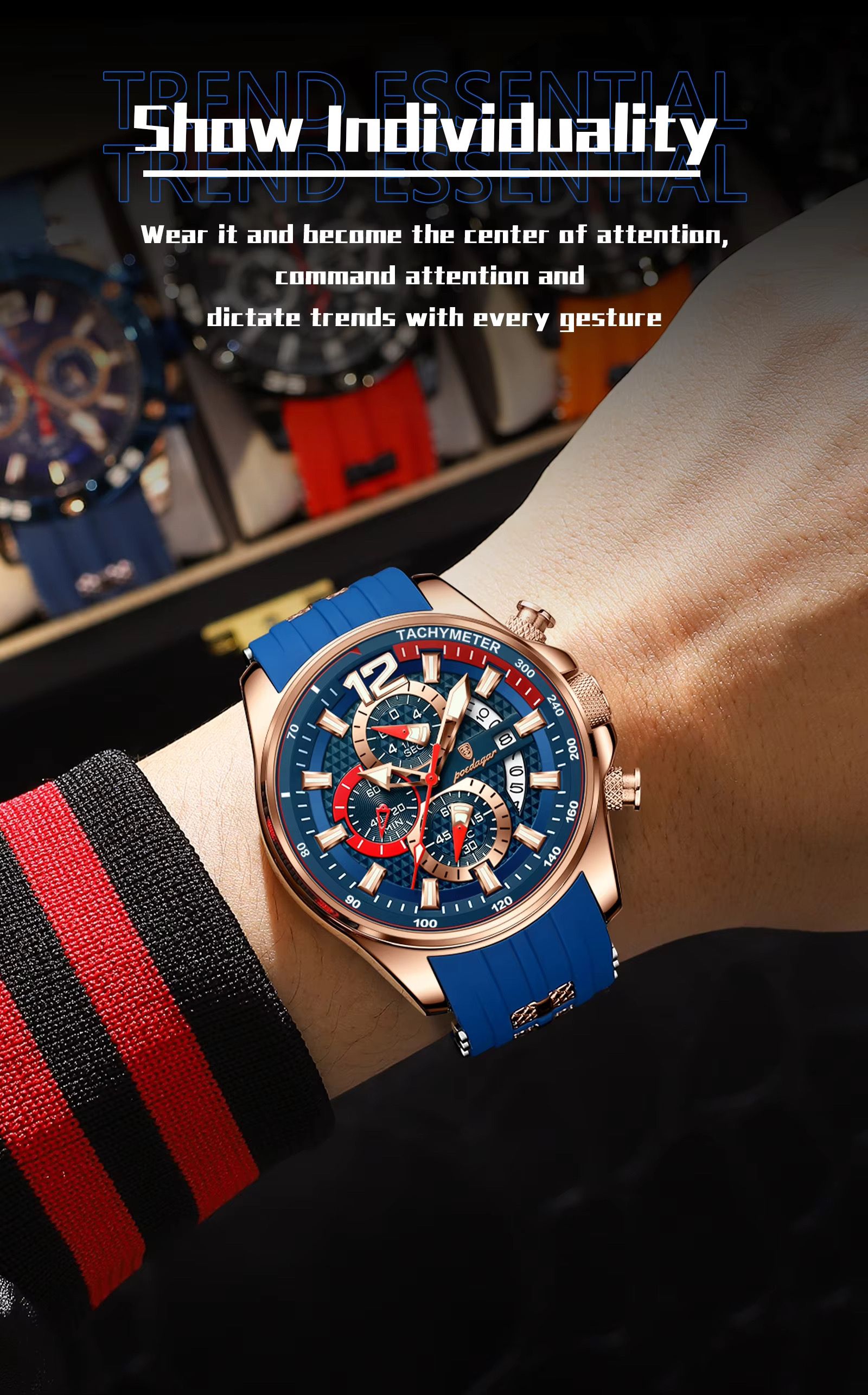 POEDAGAR 898 Montre Homme Reloj New Arrival Men Fashion Quartz Chronograph Sport Silicone Band Luminous Waterproof Watch for Men