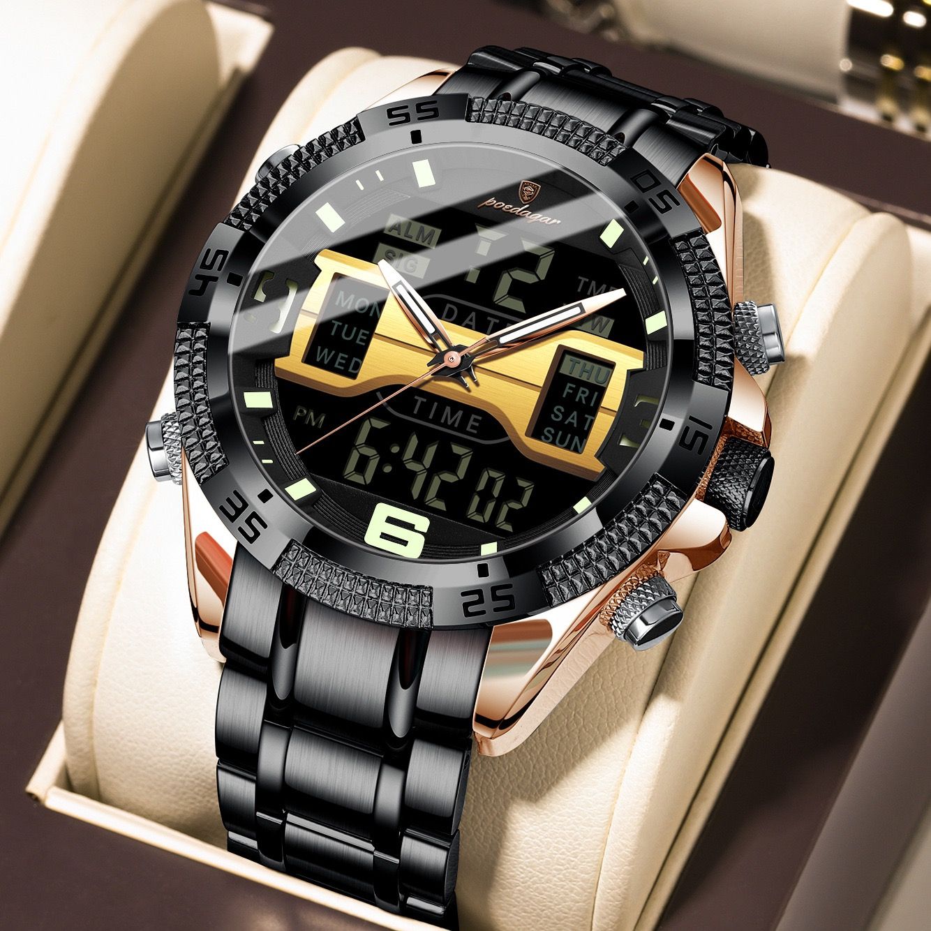 POEDAGAR E103 Fashion Luminous Sport Man Watch Luxury LED Display Men Wristwatch Waterproof Calendar Quartz Watch Montres Hommes