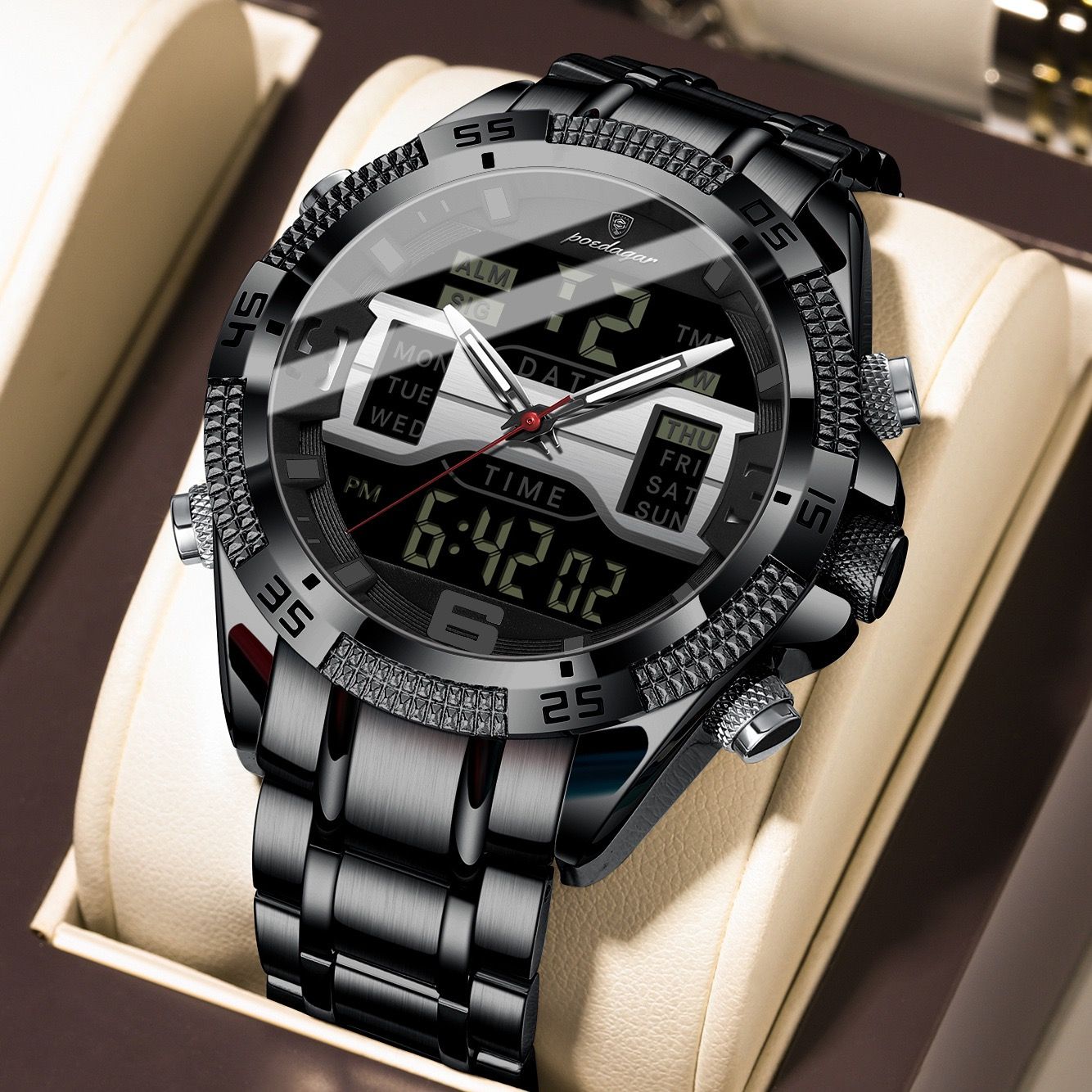 POEDAGAR E103 Fashion Luminous Sport Man Watch Luxury LED Display Men Wristwatch Waterproof Calendar Quartz Watch Montres Hommes