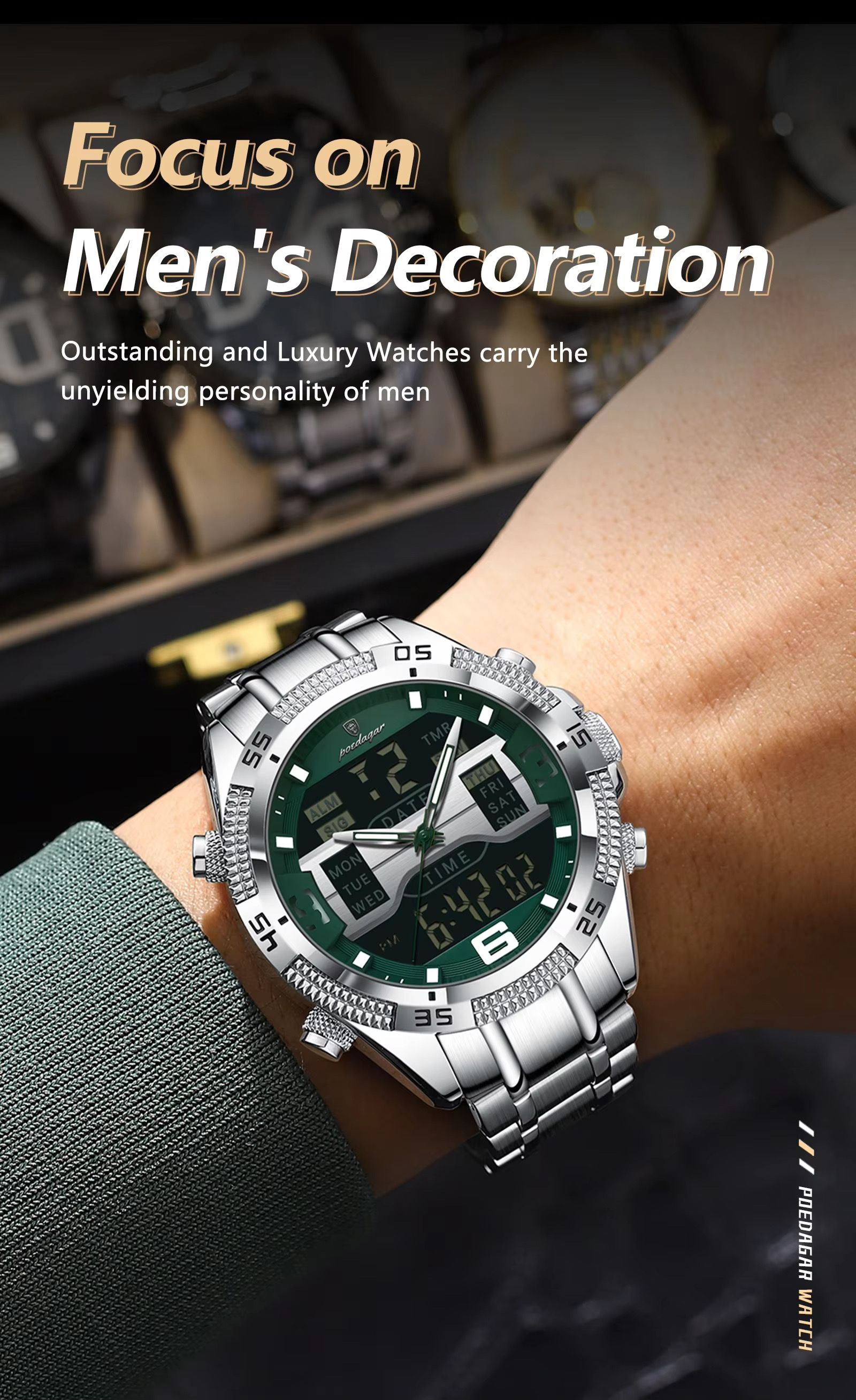 POEDAGAR E103 Fashion Luminous Sport Man Watch Luxury LED Display Men Wristwatch Waterproof Calendar Quartz Watch Montres Hommes