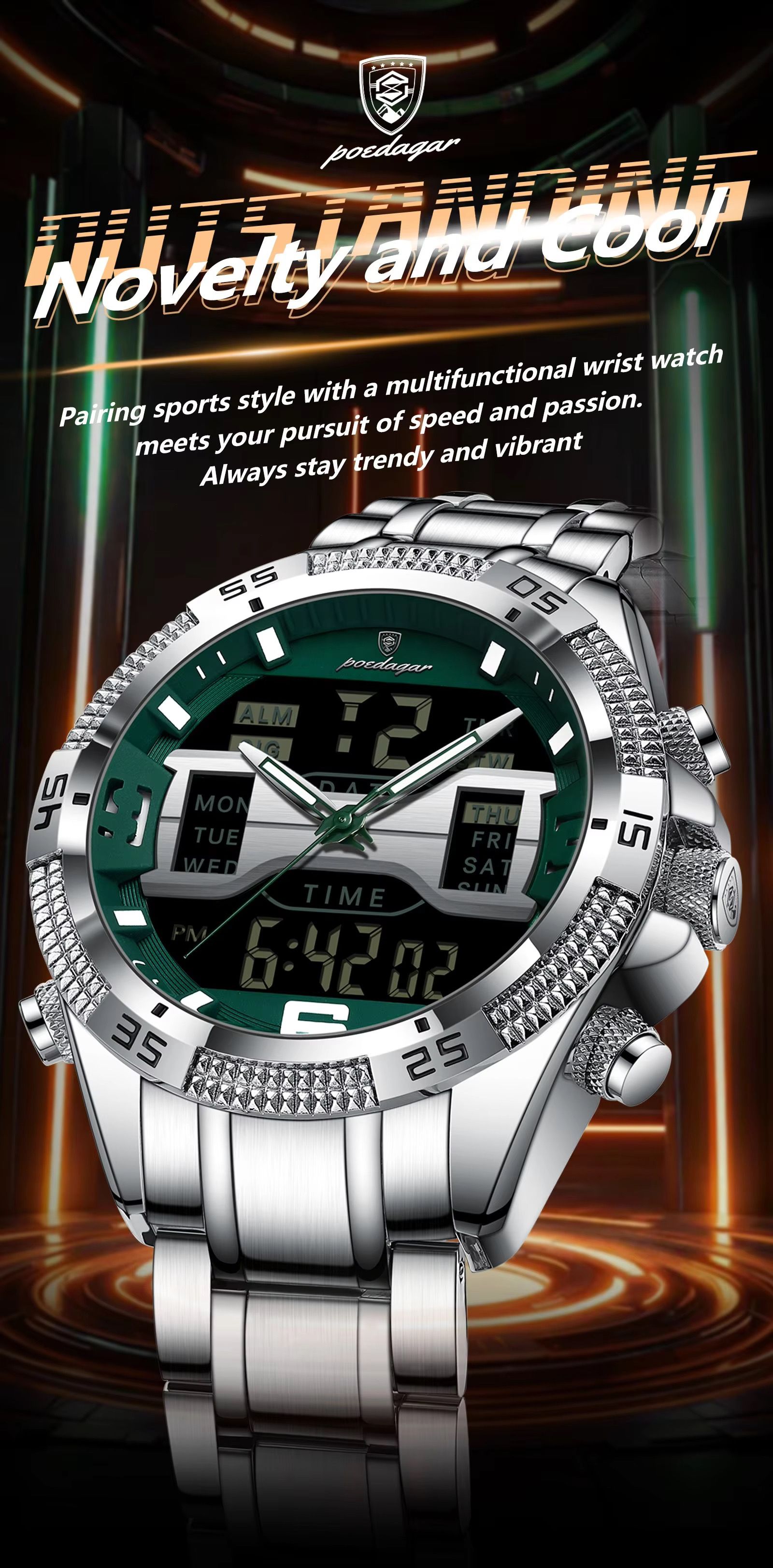 POEDAGAR E103 Fashion Luminous Sport Man Watch Luxury LED Display Men Wristwatch Waterproof Calendar Quartz Watch Montres Hommes