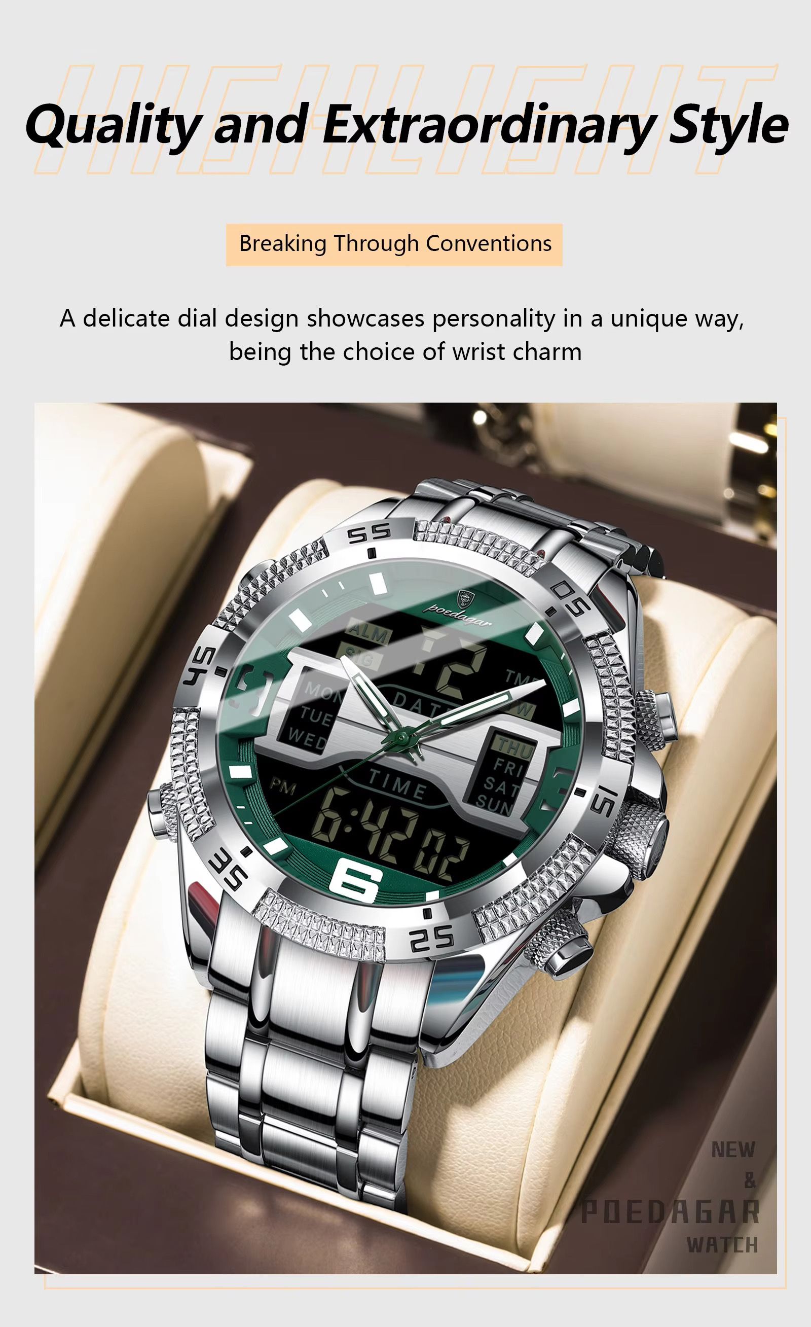 POEDAGAR E103 Fashion Luminous Sport Man Watch Luxury LED Display Men Wristwatch Waterproof Calendar Quartz Watch Montres Hommes