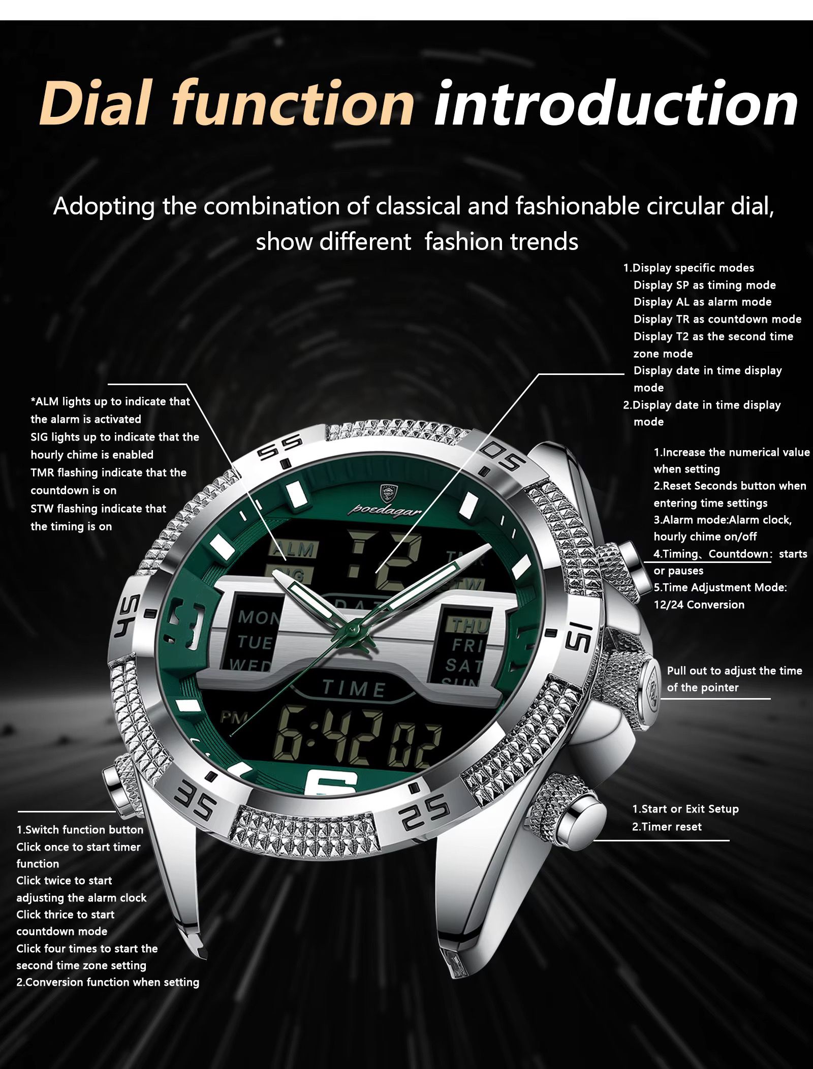 POEDAGAR E103 Fashion Luminous Sport Man Watch Luxury LED Display Men Wristwatch Waterproof Calendar Quartz Watch Montres Hommes