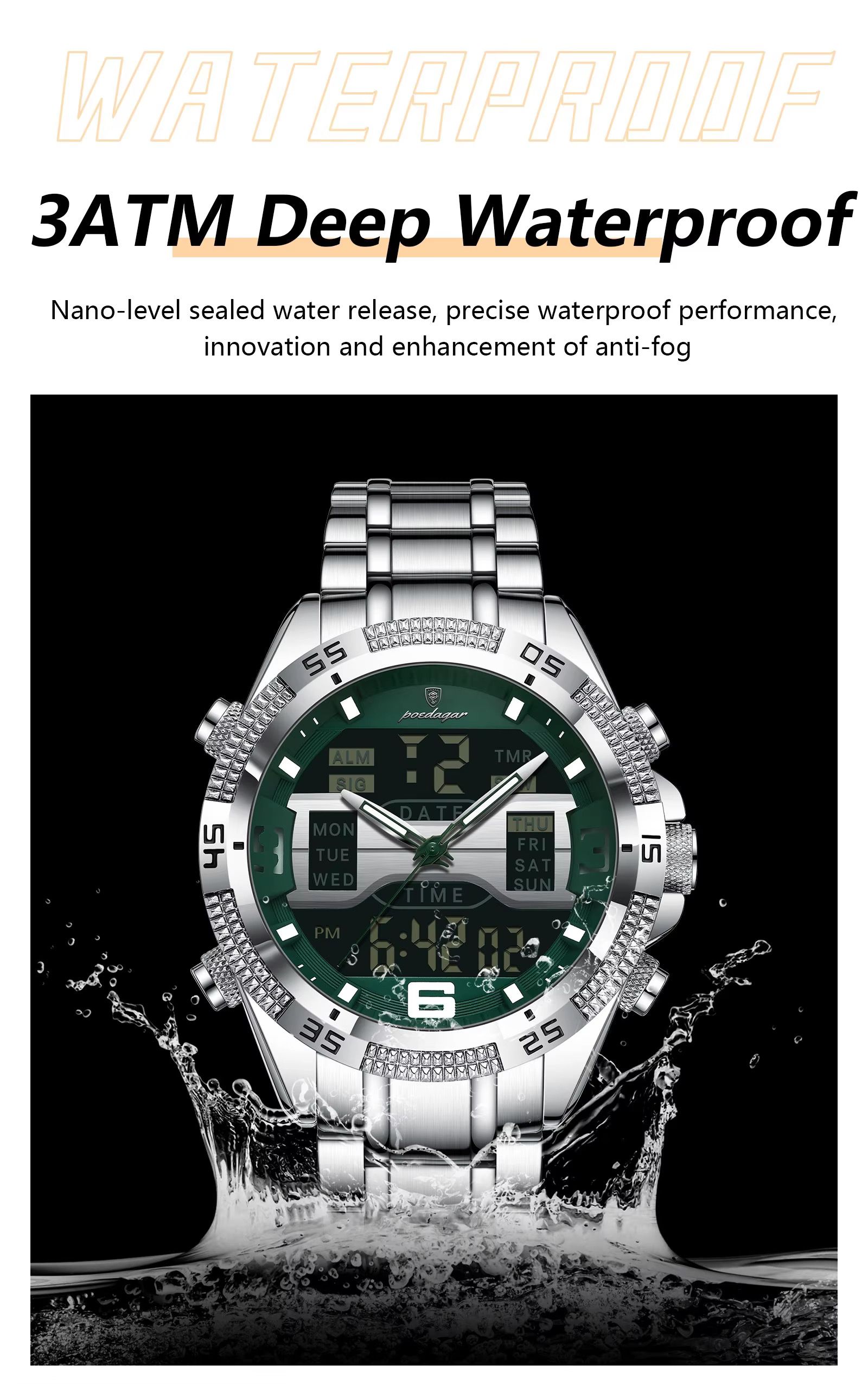 POEDAGAR E103 Fashion Luminous Sport Man Watch Luxury LED Display Men Wristwatch Waterproof Calendar Quartz Watch Montres Hommes