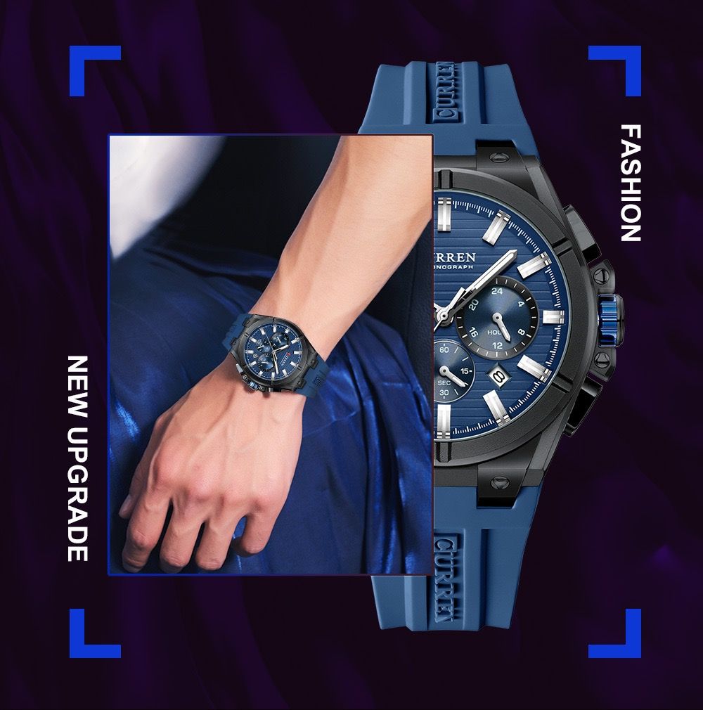 CURREN 8487 Top Brand Men's Sport Quartz Watch Men Silicone Chronograph Quartz Wristwatch Calendar Male Clock Relogio Masculino