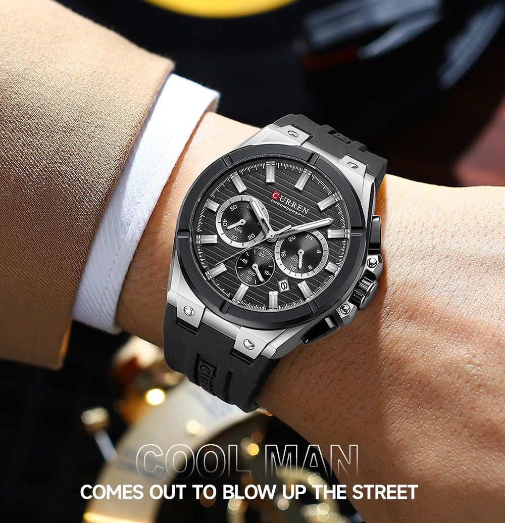 CURREN 8487 Top Brand Men's Sport Quartz Watch Men Silicone Chronograph Quartz Wristwatch Calendar Male Clock Relogio Masculino