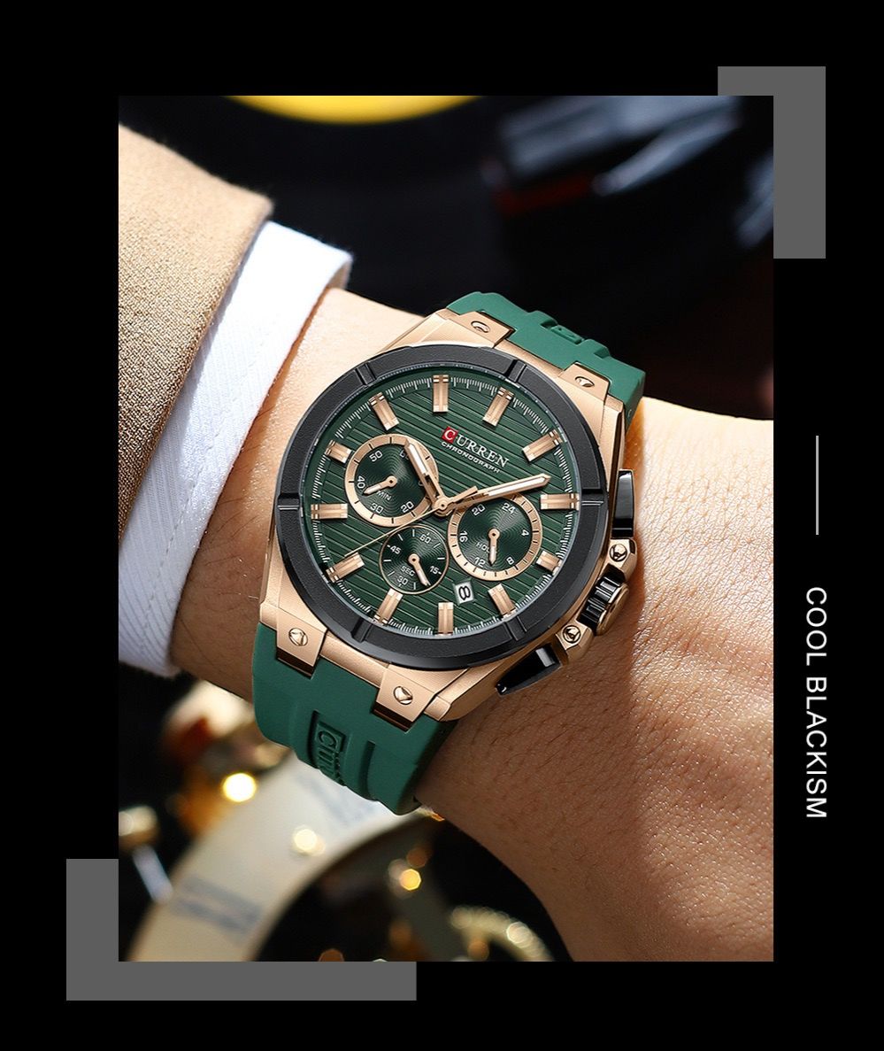 CURREN 8487 Top Brand Men's Sport Quartz Watch Men Silicone Chronograph Quartz Wristwatch Calendar Male Clock Relogio Masculino