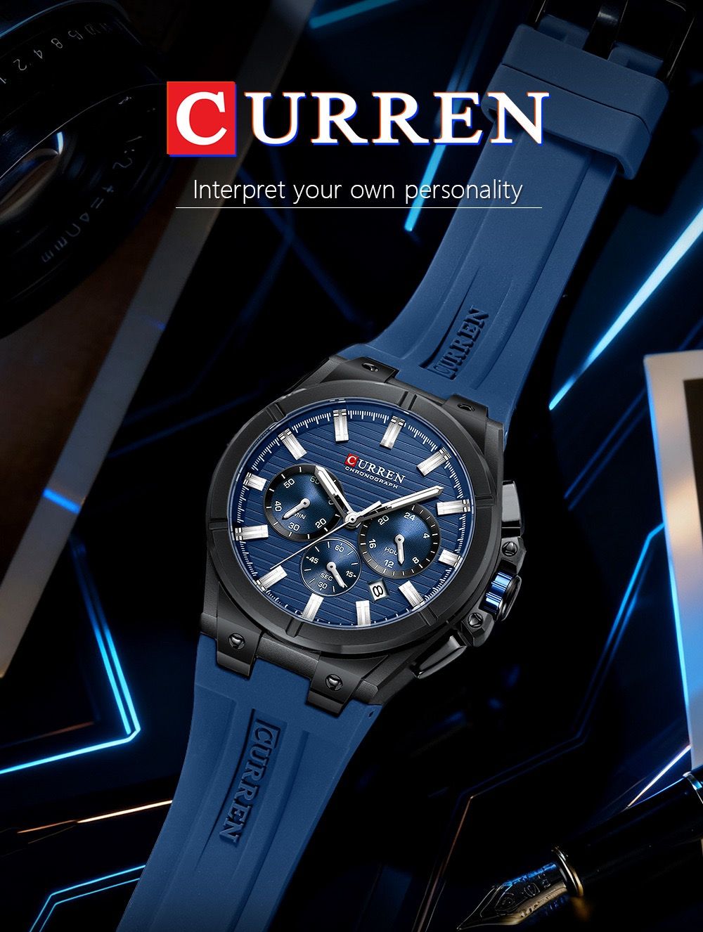 CURREN 8487 Top Brand Men's Sport Quartz Watch Men Silicone Chronograph Quartz Wristwatch Calendar Male Clock Relogio Masculino
