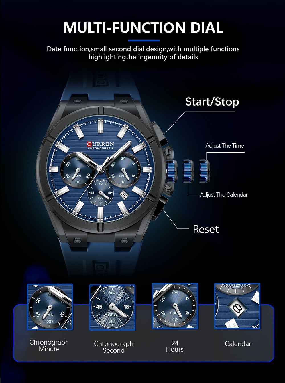 CURREN 8487 Top Brand Men's Sport Quartz Watch Men Silicone Chronograph Quartz Wristwatch Calendar Male Clock Relogio Masculino