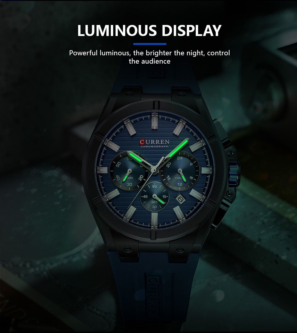 CURREN 8487 Top Brand Men's Sport Quartz Watch Men Silicone Chronograph Quartz Wristwatch Calendar Male Clock Relogio Masculino