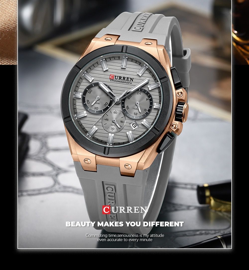 CURREN 8487 Top Brand Men's Sport Quartz Watch Men Silicone Chronograph Quartz Wristwatch Calendar Male Clock Relogio Masculino