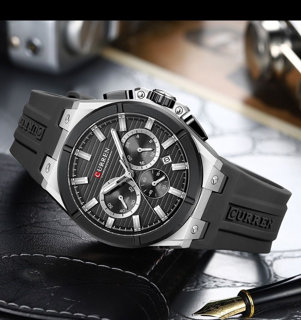 CURREN 8487 Top Brand Men's Sport Quartz Watch Men Silicone Chronograph Quartz Wristwatch Calendar Male Clock Relogio Masculino