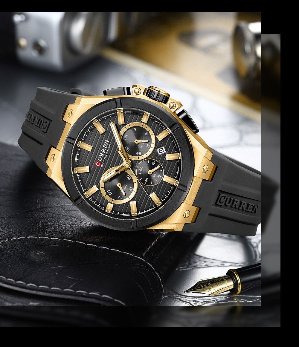 CURREN 8487 Top Brand Men's Sport Quartz Watch Men Silicone Chronograph Quartz Wristwatch Calendar Male Clock Relogio Masculino