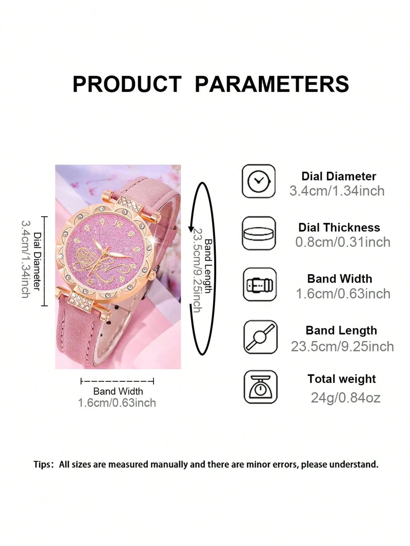 Pink Women Gift Luxury Ring Necklace Earring Rhinestone PU love Fashion Wristwatch Female Casual Ladies Watch Jewelry Set Clock