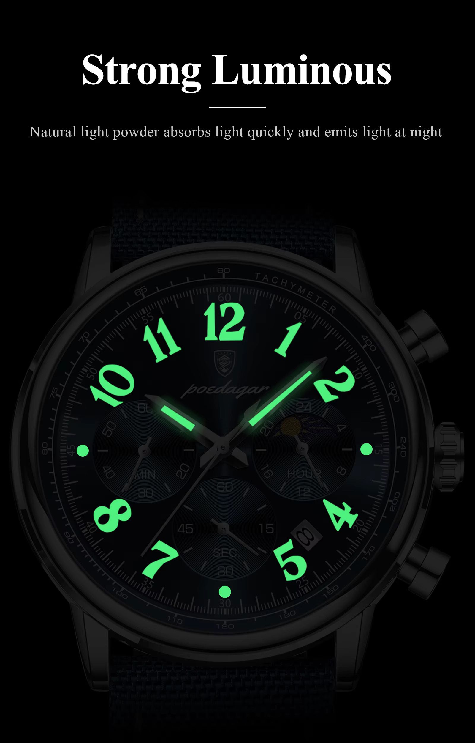 POEDAGAR 808 Luxury Sports Watch for Man Waterproof Luminous Chronograph Calendar Men Business Quartz Watches Blue Leather Strap